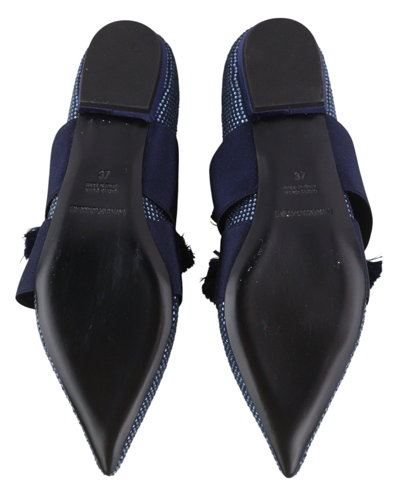 EMPORIO ARMANI moteriški bateliai su cirkoniais, 37 dydžio, mėlyna spalva, smailiomis nosimis, balerinos dirželiais. 