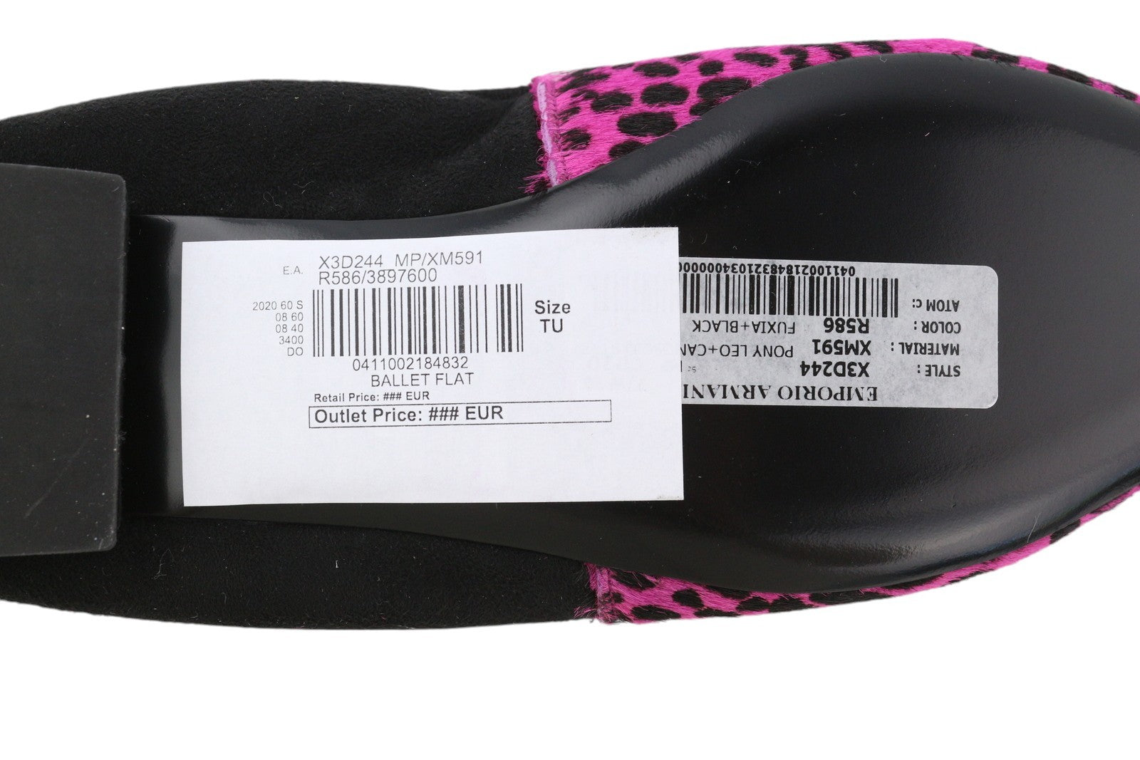 EMPORIO ARMANI X3D244 moteriški bateliai be kulno, rožinės spalvos, odiniai, smailiomis nosimis, balerinos formos bateliai. 