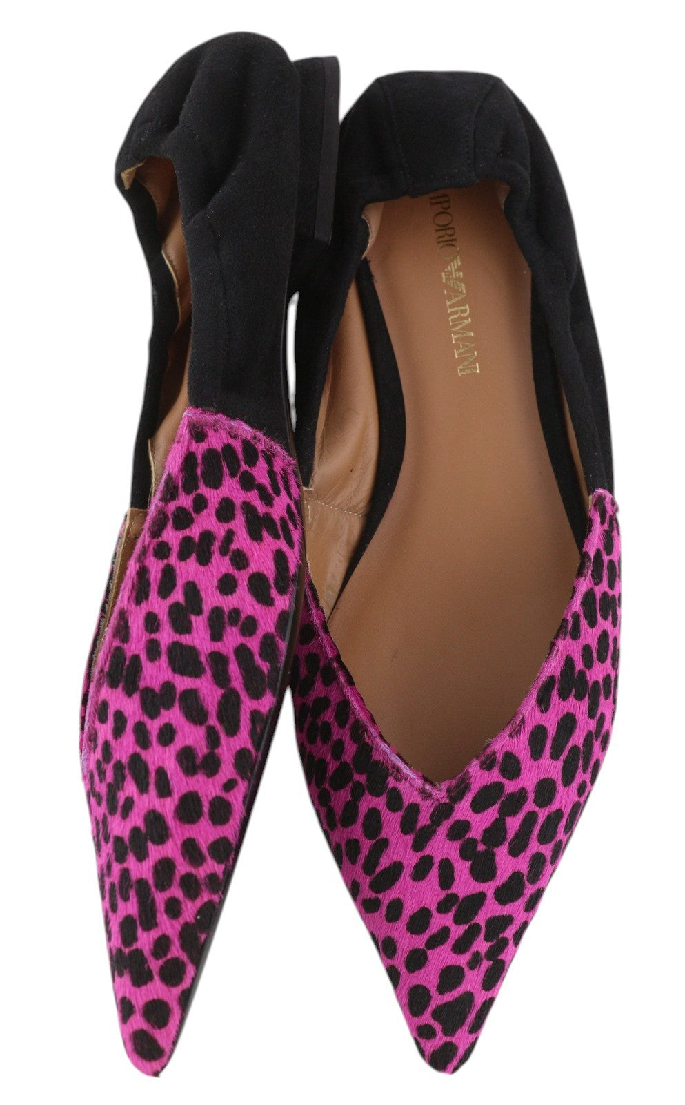 EMPORIO ARMANI X3D244 moteriški bateliai be kulno, rožinės spalvos, odiniai, smailiomis nosimis, balerinos formos bateliai. 