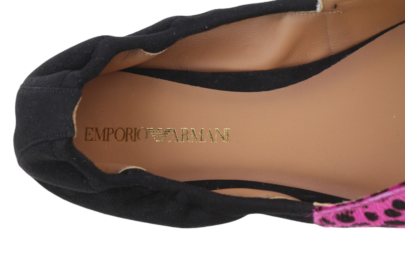 EMPORIO ARMANI X3D244 moteriški bateliai be kulno, rožinės spalvos, odiniai, smailiomis nosimis, balerinos formos bateliai. 