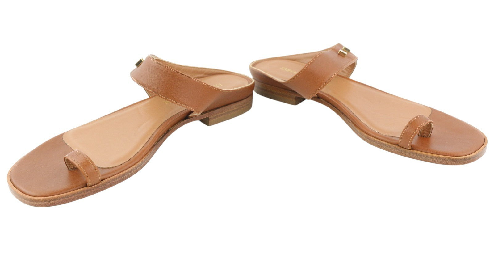 EMPORIO ARMANI X3Q070 moteriški bateliai be kulno, 37 dydžio, rudos odos basutės, aukso spalvos detalės. 