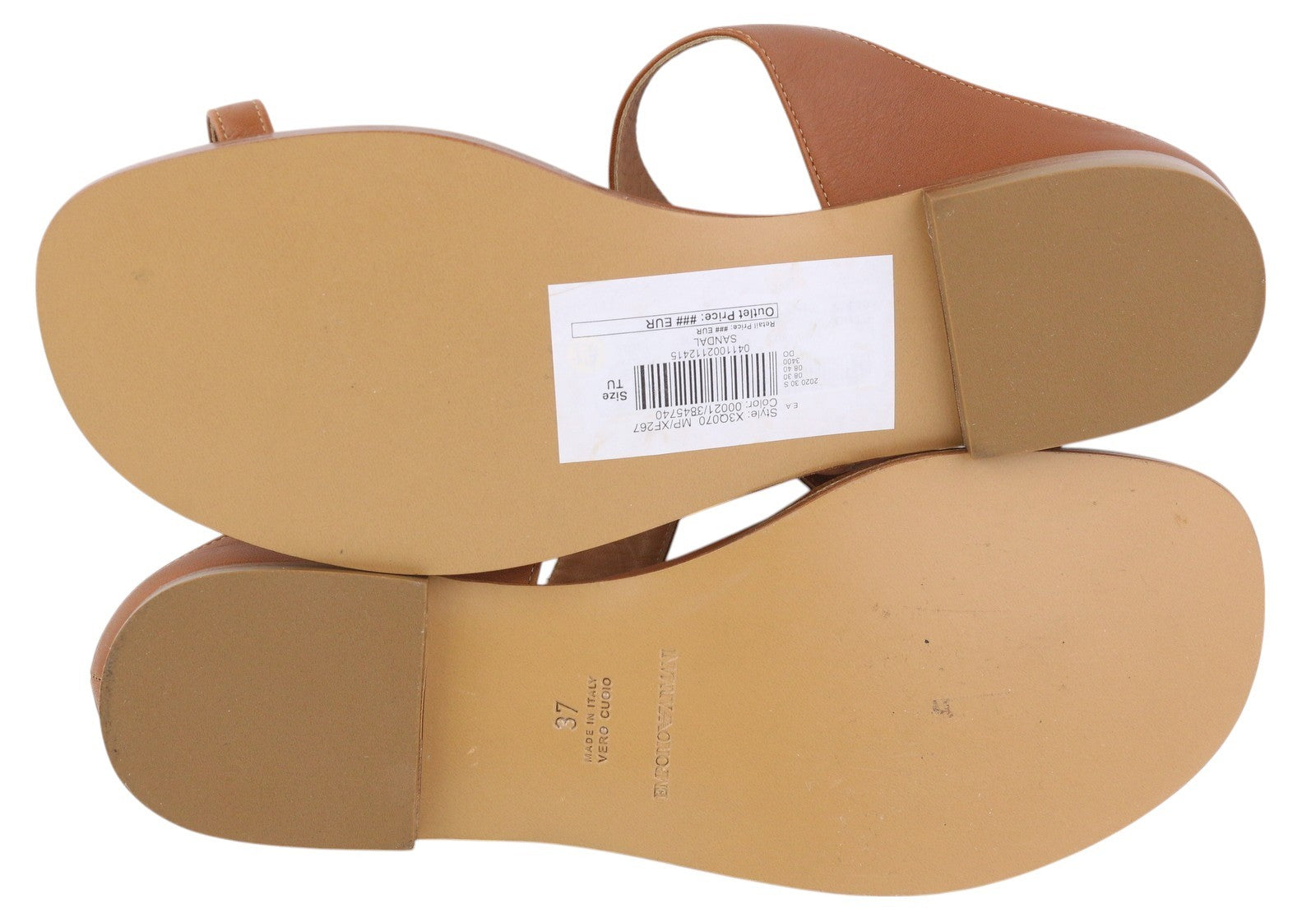 EMPORIO ARMANI X3Q070 moteriški bateliai be kulno, 37 dydžio, rudos odos basutės, aukso spalvos detalės. 