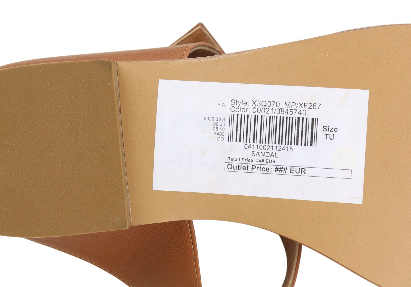 EMPORIO ARMANI X3Q070 moteriški bateliai be kulno, 37 dydžio, rudos odos basutės, aukso spalvos detalės. 