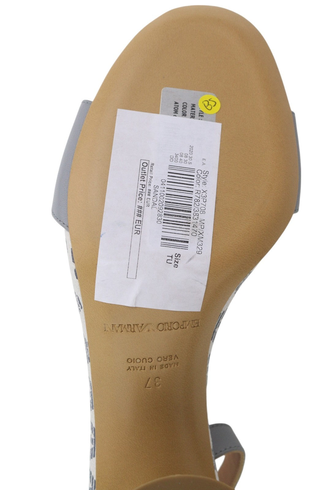 EMPORIO ARMANI X3P708 moteriški aukštakulniai, pilkos odos basutės su logotipu, RRP 199 € 