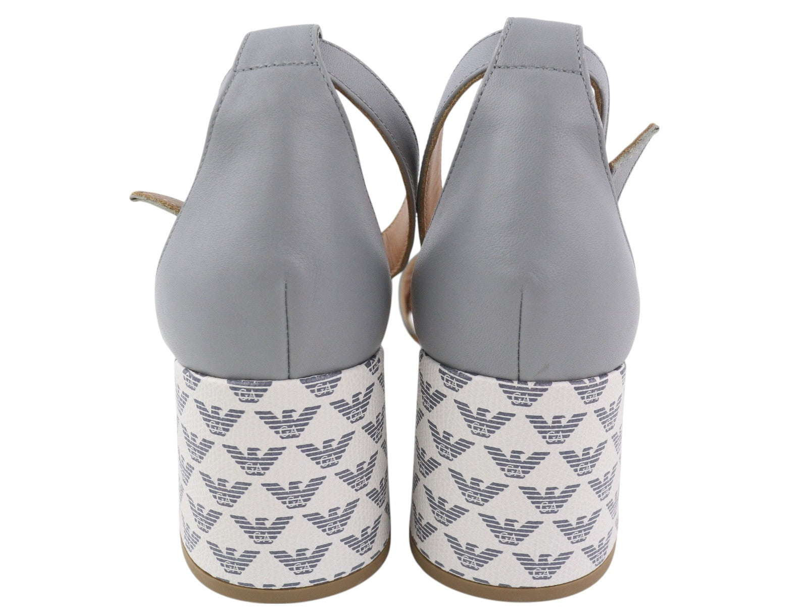 EMPORIO ARMANI X3P708 moteriški aukštakulniai, pilkos odos basutės su logotipu, RRP 199 € 