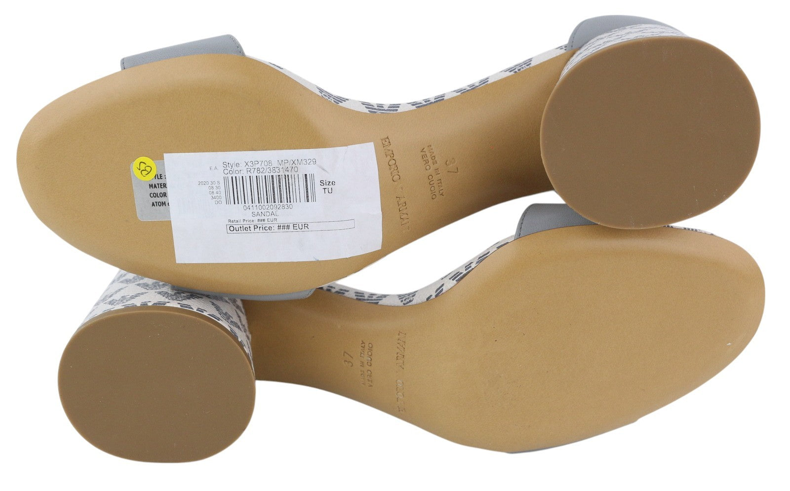 EMPORIO ARMANI X3P708 moteriški aukštakulniai, pilkos odos basutės su logotipu, RRP 199 € 