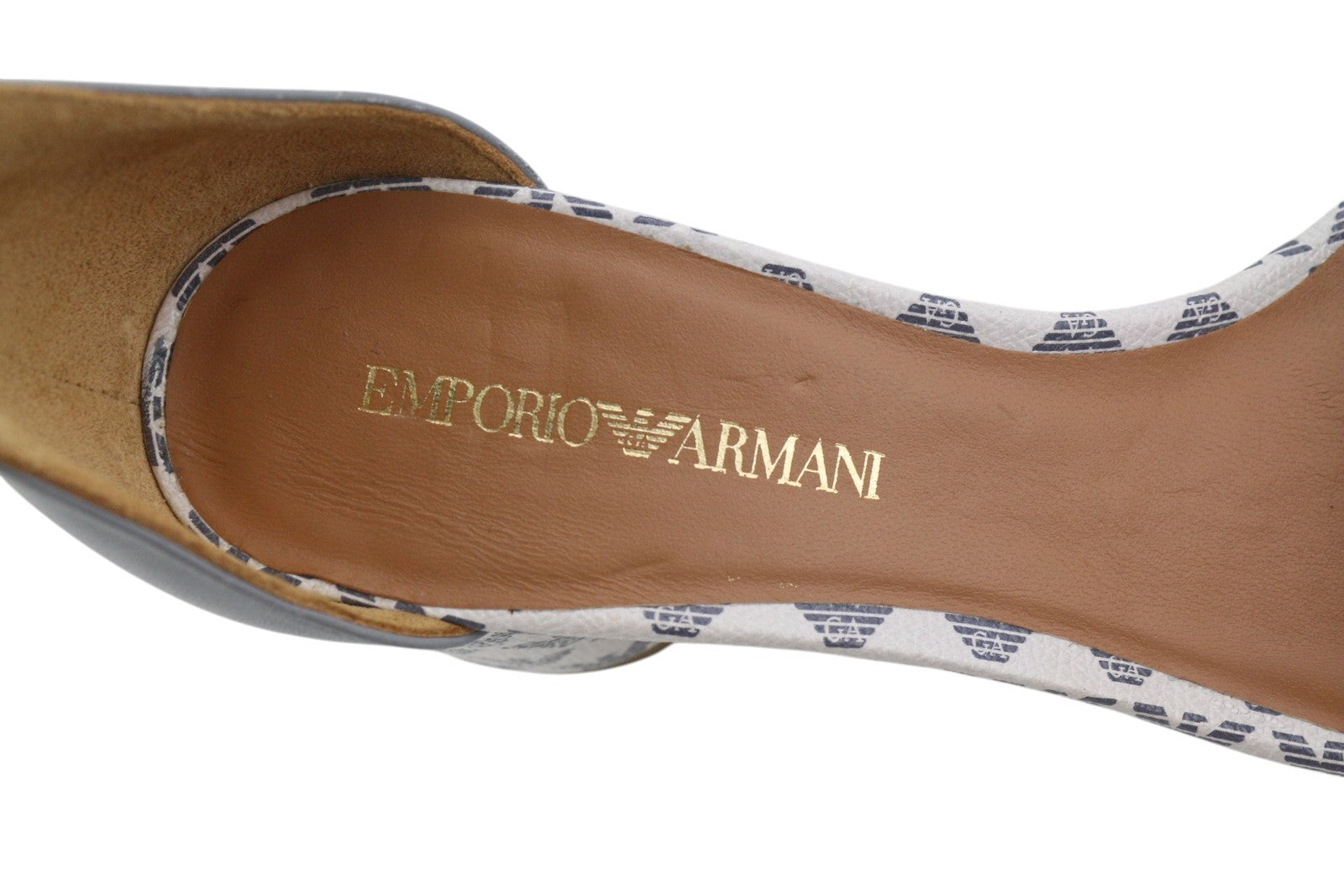 EMPORIO ARMANI X3P708 moteriški aukštakulniai, pilkos odos basutės su logotipu, RRP 199 € 