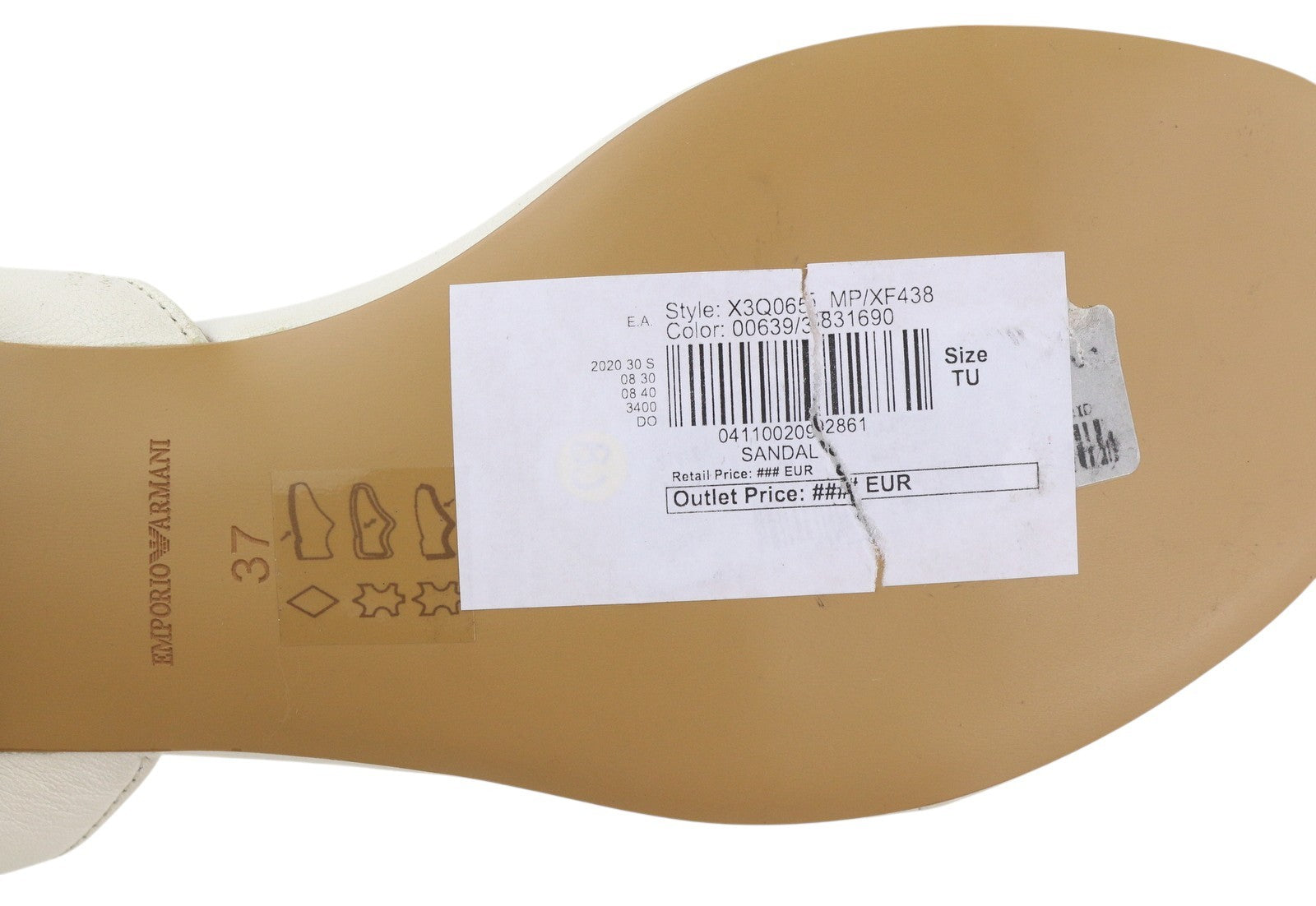 EMPORIO ARMANI X3Q065 moteriškos basutės, 37 dydžio, baltos odos, plokščiapadžiai bateliai su logotipu, RMK 212 € 