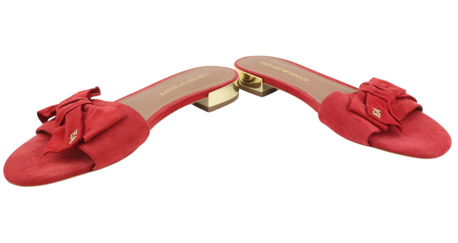 EMPORIO ARMANI X3P702 moteriški bateliai su zomša, odiniais kaspinėliais, aukso atspalviu, 37 € 