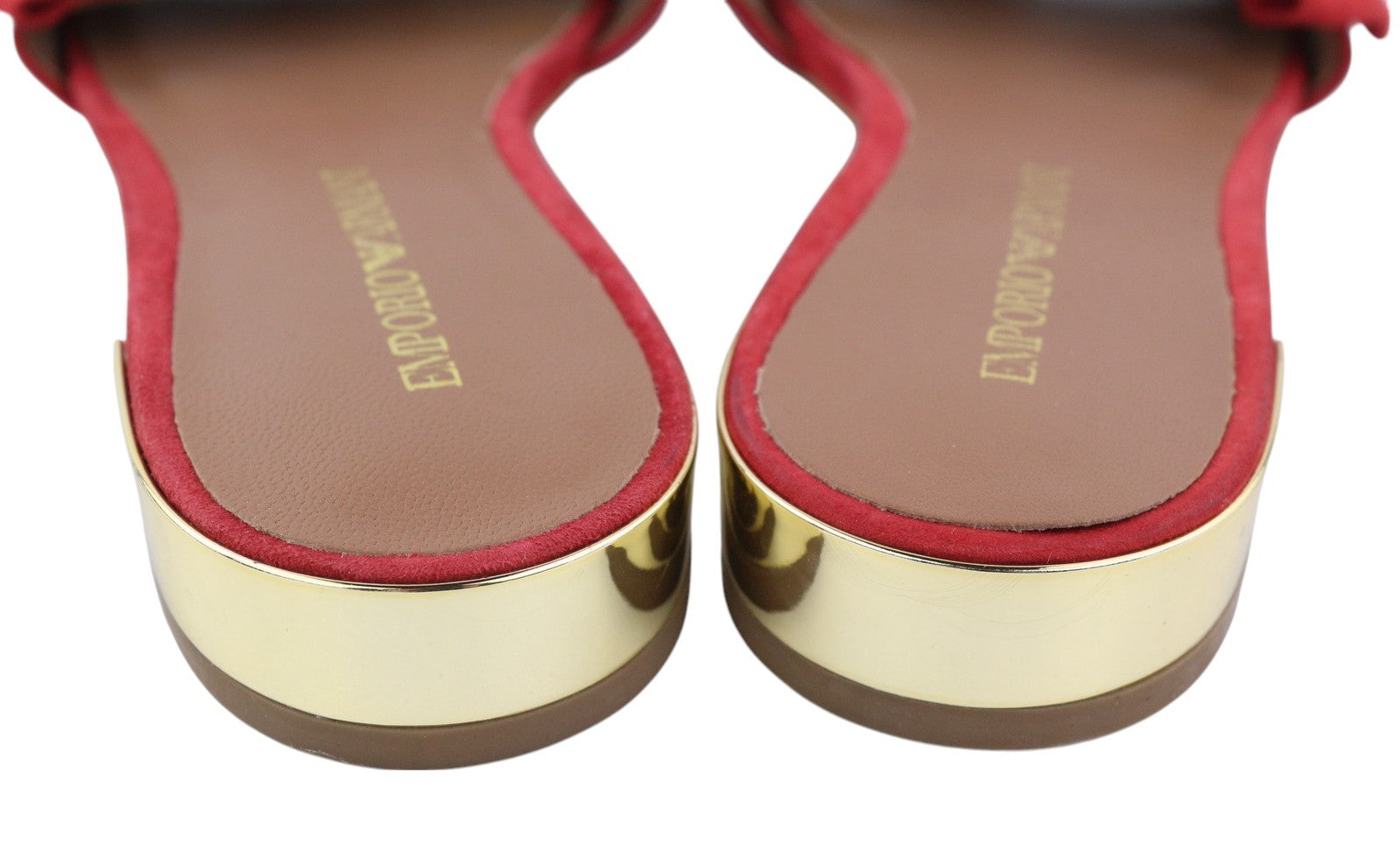 EMPORIO ARMANI X3P702 moteriški bateliai su zomša, odiniais kaspinėliais, aukso atspalviu, 37 € 