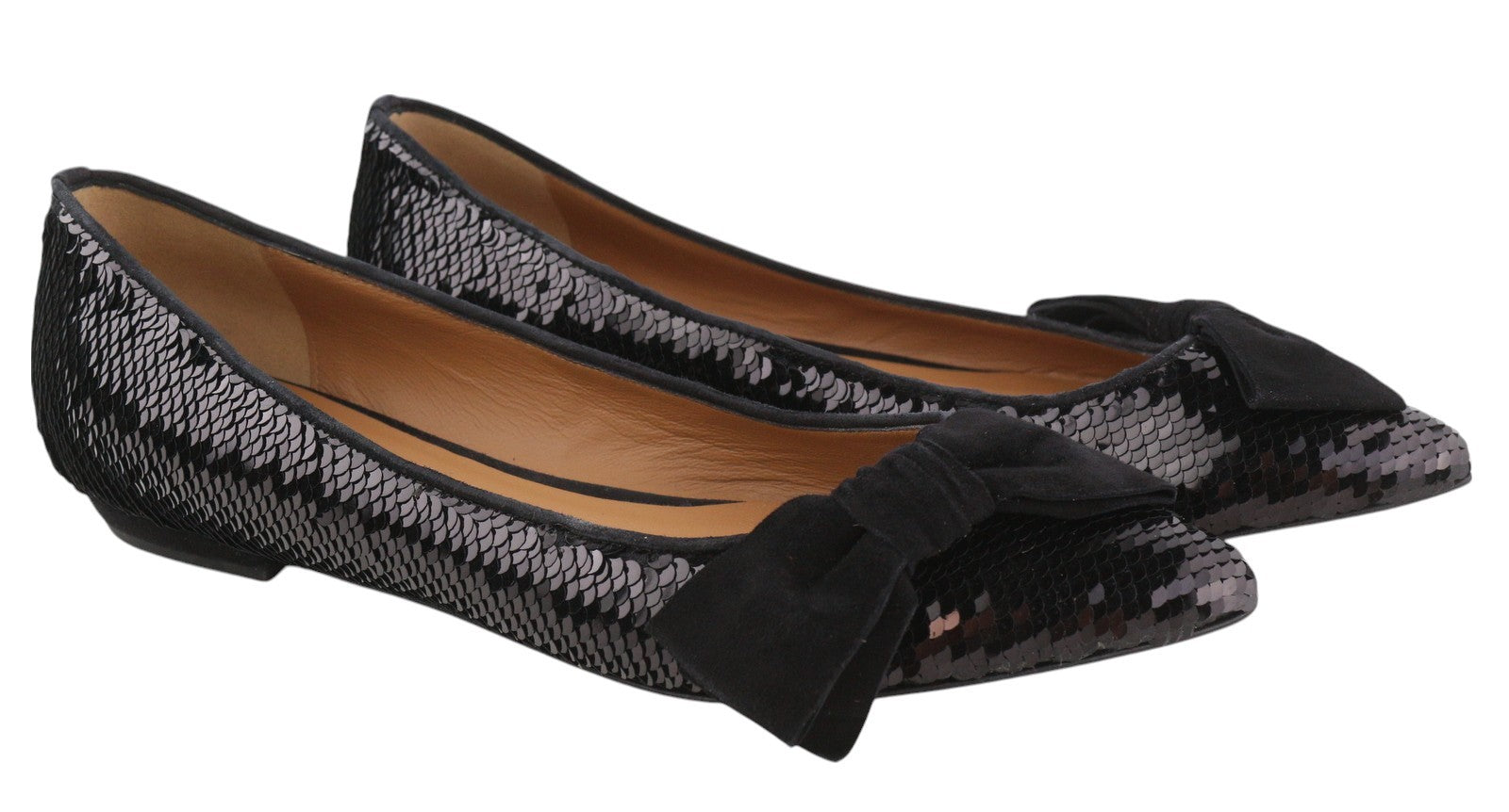 EMPORIO ARMANI X3D230 moteriški bateliai su blizgučiais ir smailiomis nosimis, juodi, 37 dydžio. 