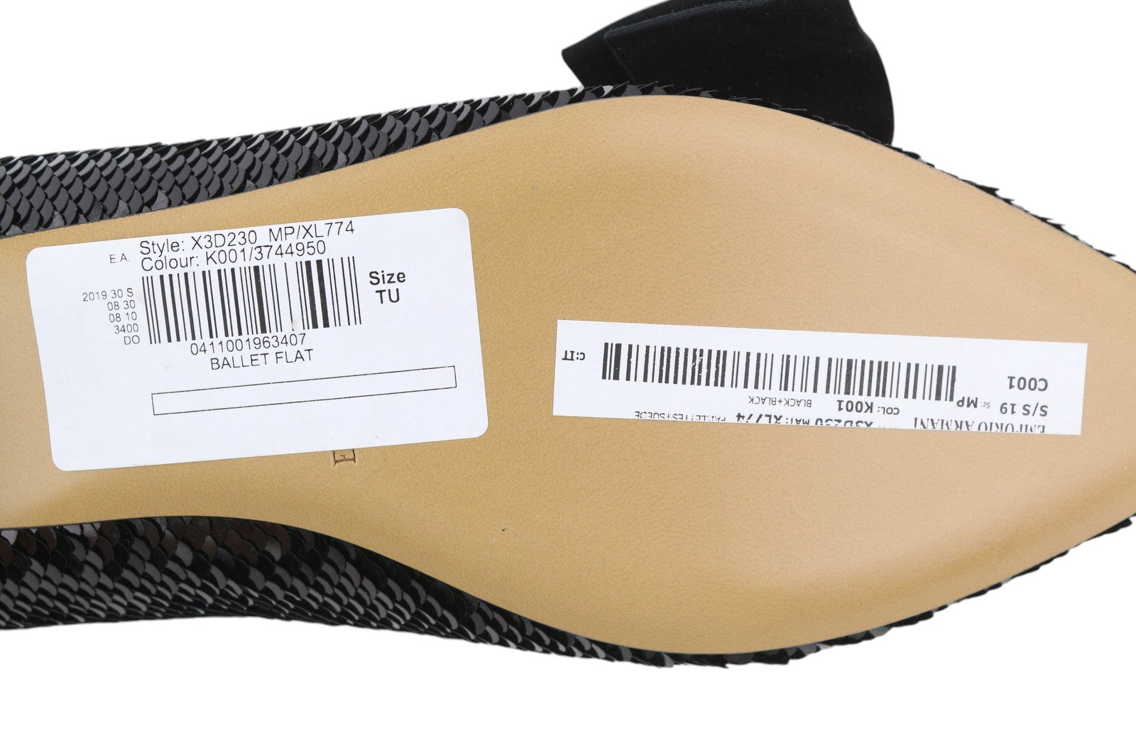 EMPORIO ARMANI X3D230 moteriški bateliai su blizgučiais ir smailiomis nosimis, juodi, 37 dydžio. 