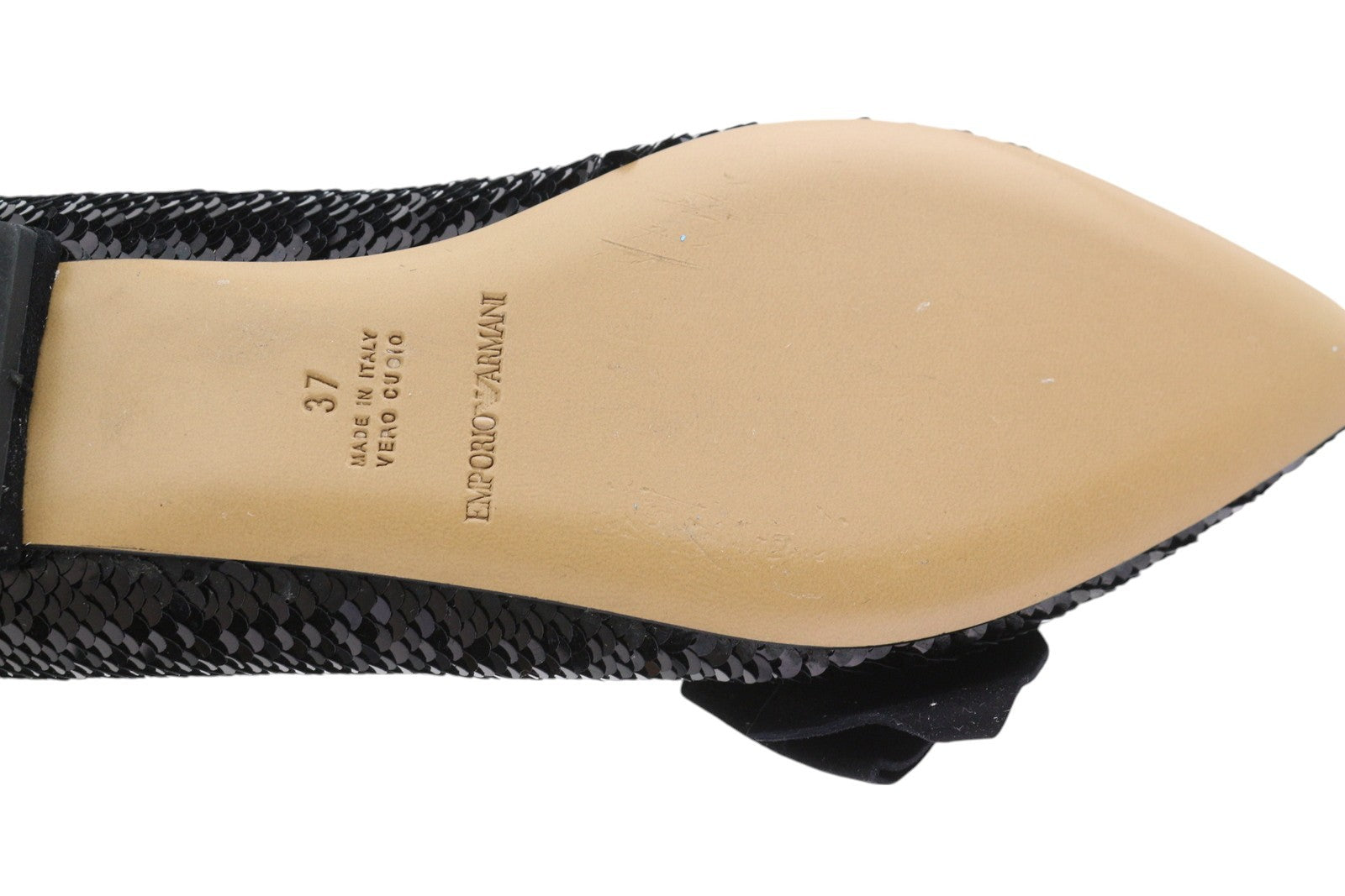 EMPORIO ARMANI X3D230 moteriški bateliai su blizgučiais ir smailiomis nosimis, juodi, 37 dydžio. 