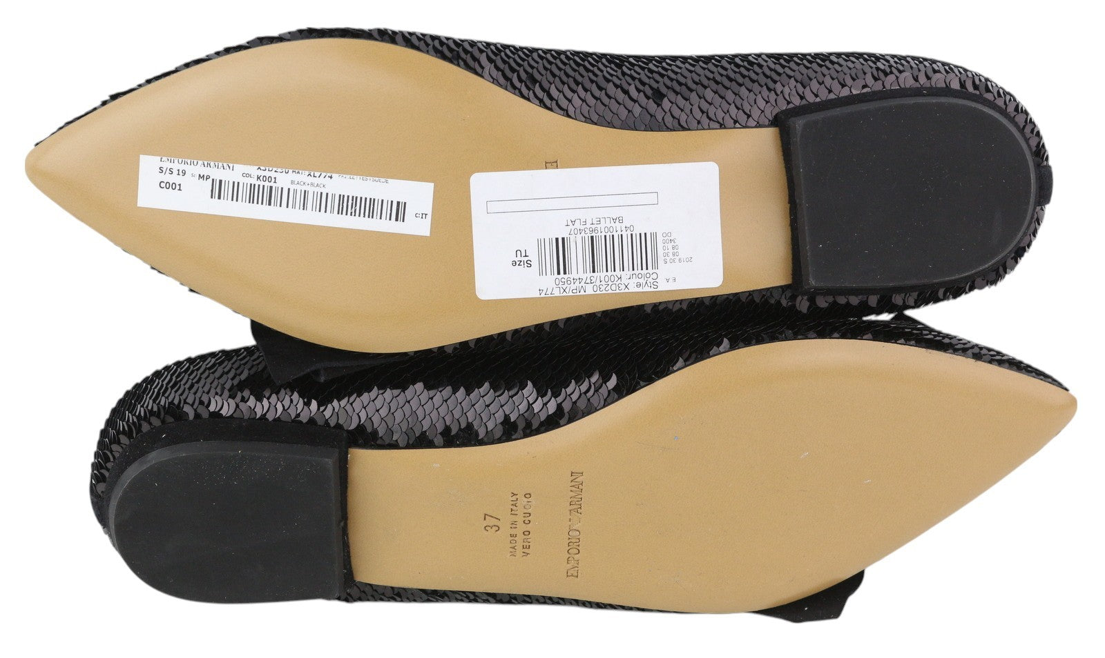 EMPORIO ARMANI X3D230 moteriški bateliai su blizgučiais ir smailiomis nosimis, juodi, 37 dydžio. 