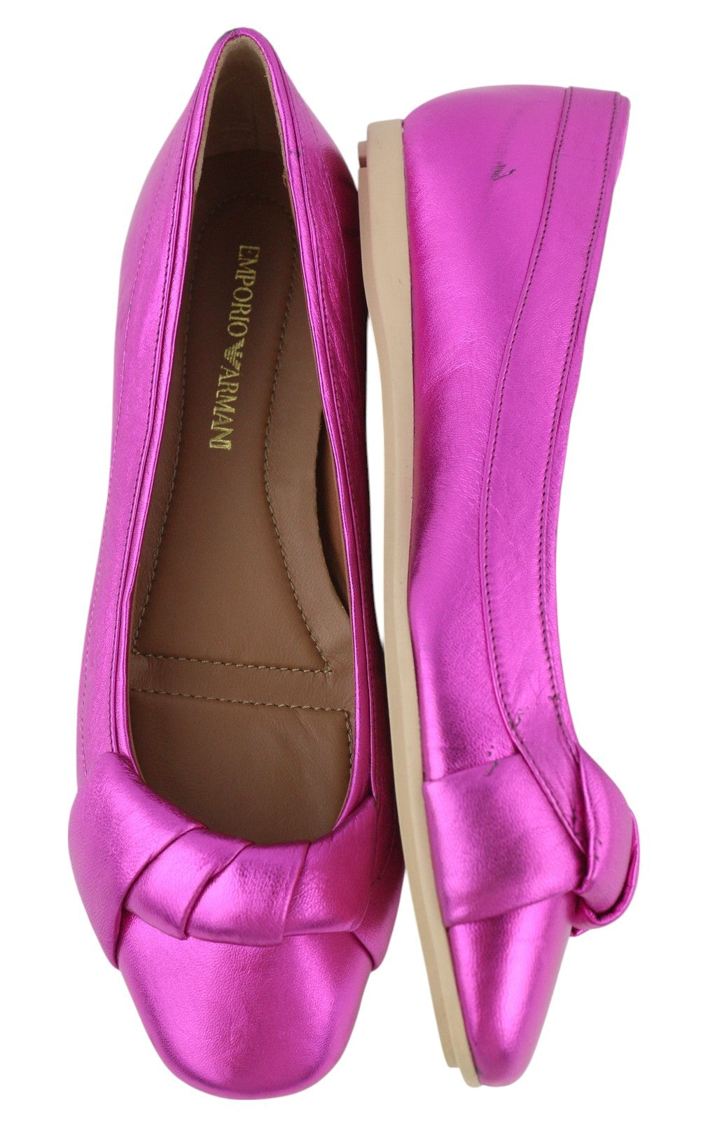 EMPORIO ARMANI X3D241 moteriški bateliai su blizgia rožine oda, kvadratine nosele, balerinos 