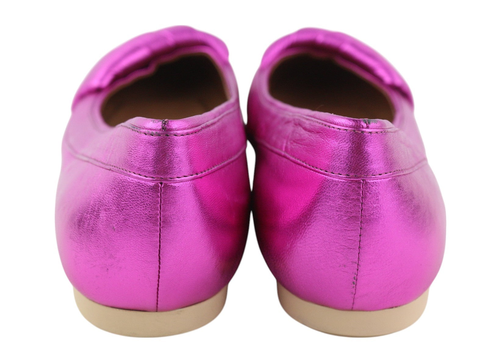 EMPORIO ARMANI X3D241 moteriški bateliai su blizgia rožine oda, kvadratine nosele, balerinos 