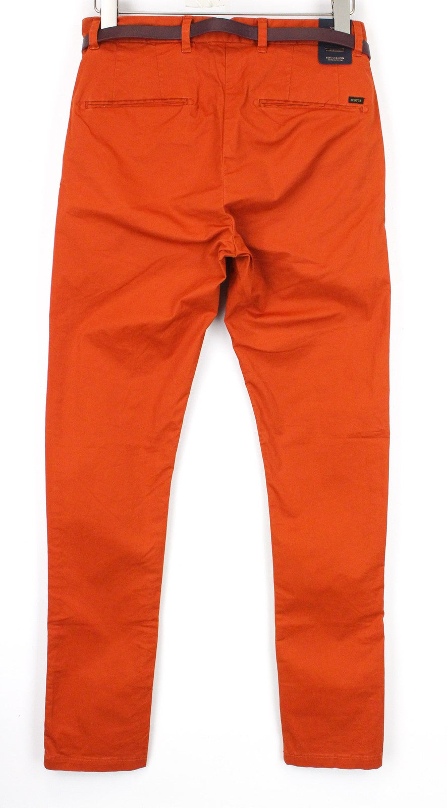 SCOTCH & SODA Stuart Men's W28 Orange Cotton Stretch Belted Slim Trousers