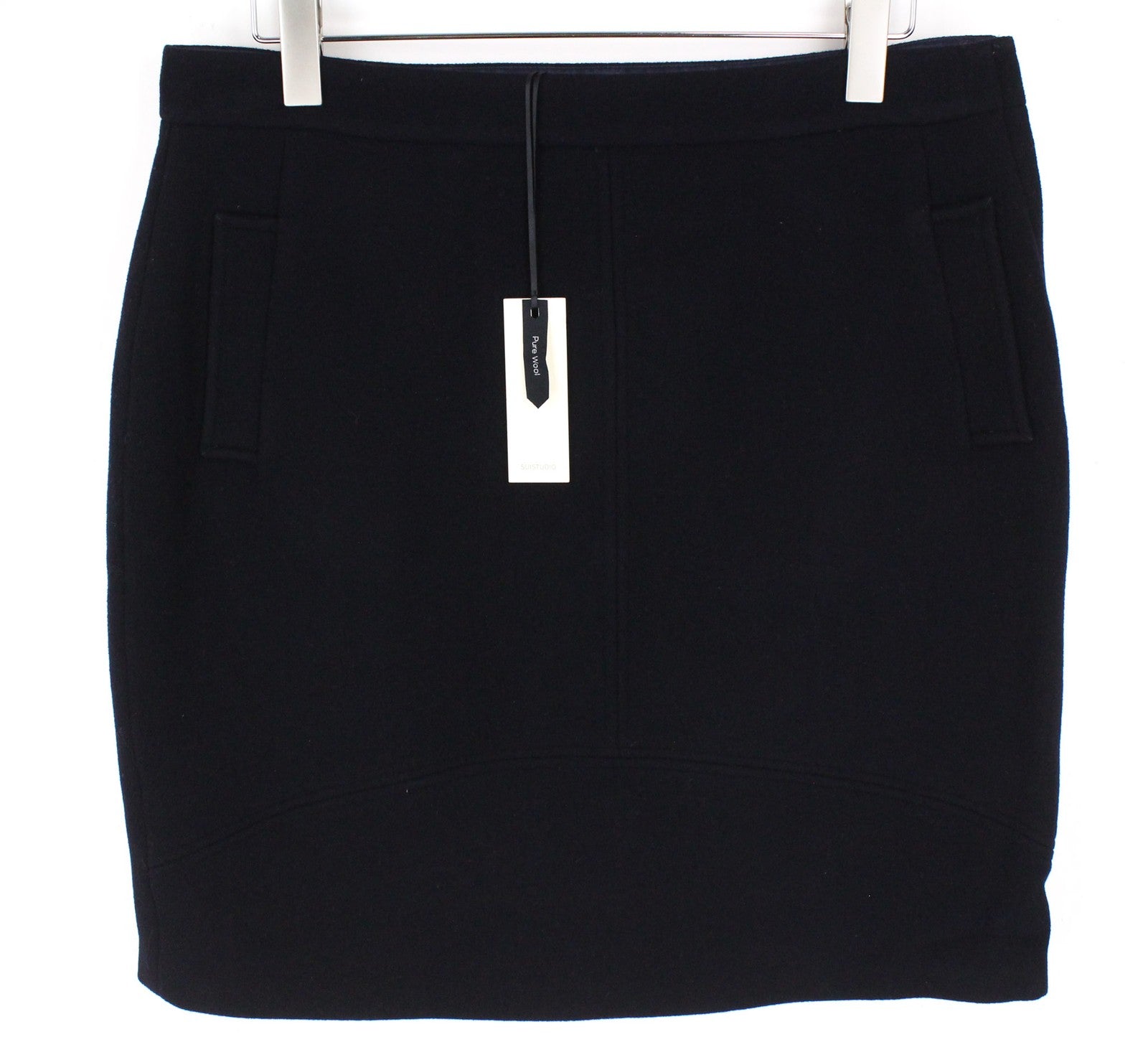 SUISTUDIO Aspen moteriškas sijonas UK18 tamsiai mėlynas vilnonis klasikinis trumpas oficialus 