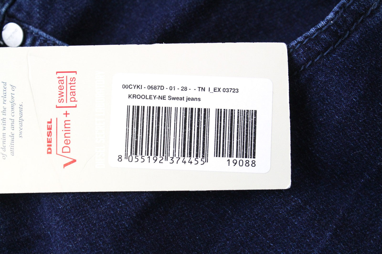 DIESEL Krooley-NE 0687D vyriški W28 Slim Carrot Jogg mėlyni tamprūs sportiniai džinsai 