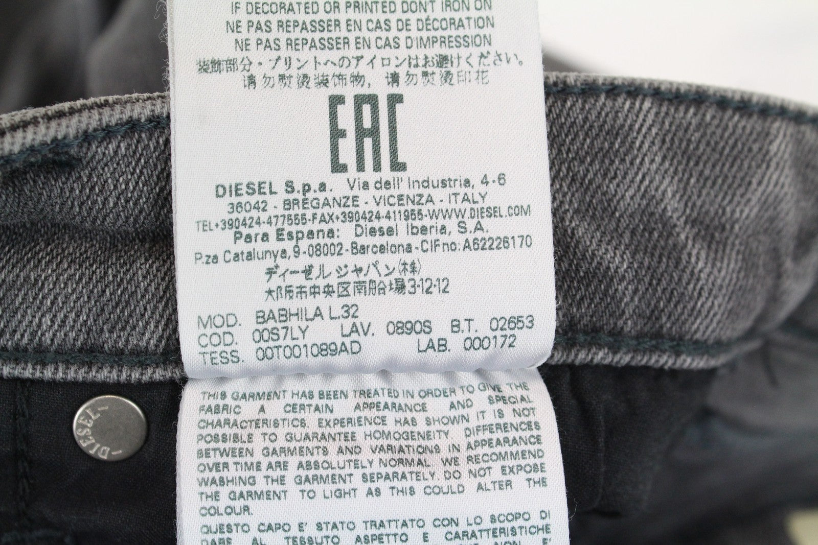 DIESEL Babhila 0890S Women's W32/L32 Slim Skinny Stretch Grey Jeans