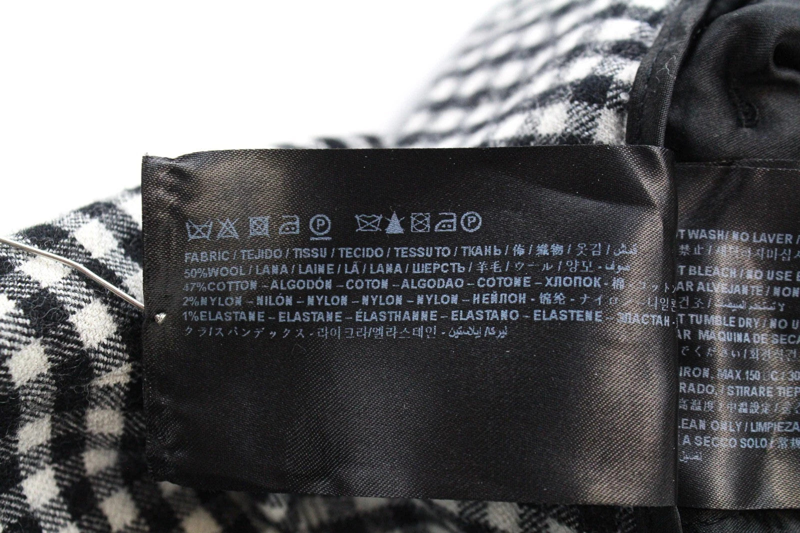 SUISTUDIO Lane moteriškos languotos juodos baltos vilnonės medvilninės tamprios kelnės (UK12S) 