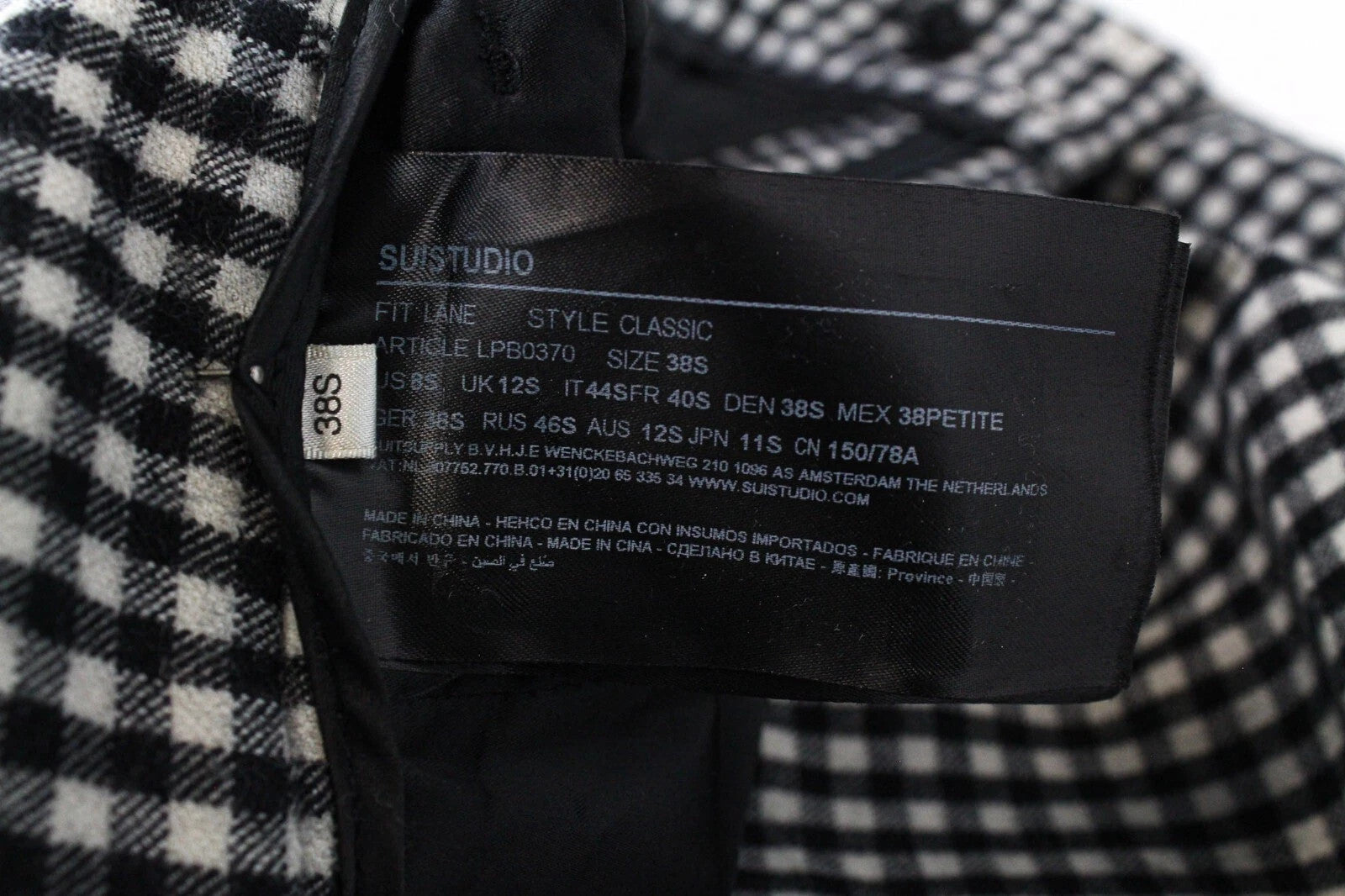 SUISTUDIO Lane moteriškos languotos juodos baltos vilnonės medvilninės tamprios kelnės (UK12S) 