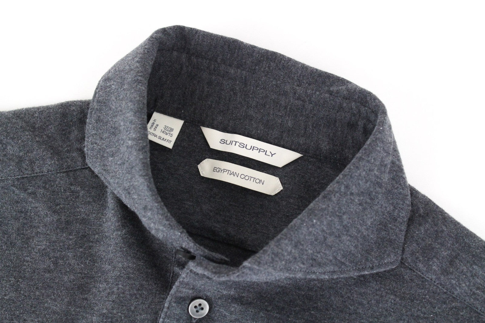 SUITSUPPLY vyriški pilki iškirpti marškinėliai 37/38 itin ploni ilgomis rankovėmis medvilniniai polo 