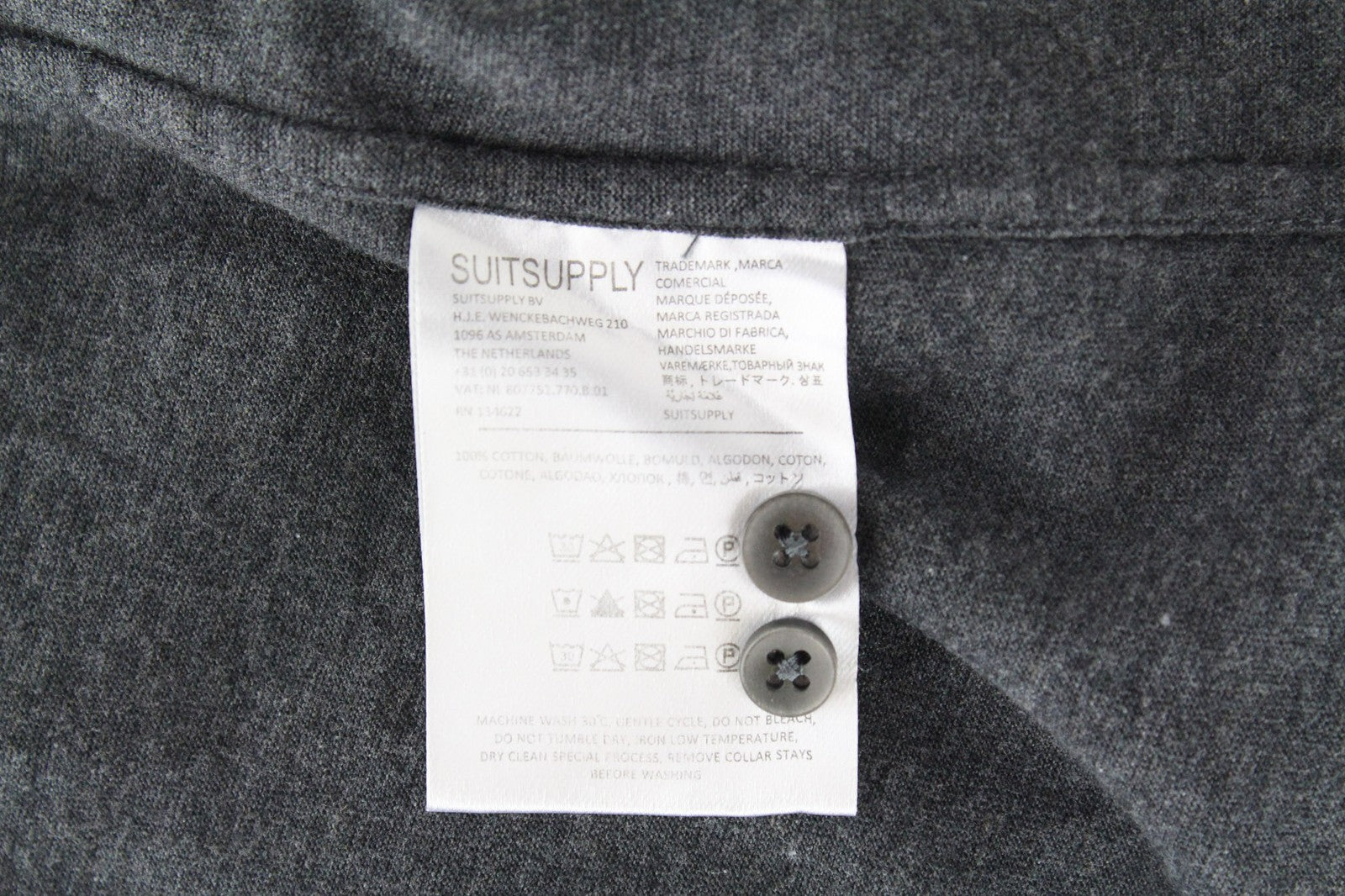 SUITSUPPLY vyriški pilki iškirpti marškinėliai 37/38 itin ploni ilgomis rankovėmis medvilniniai polo 