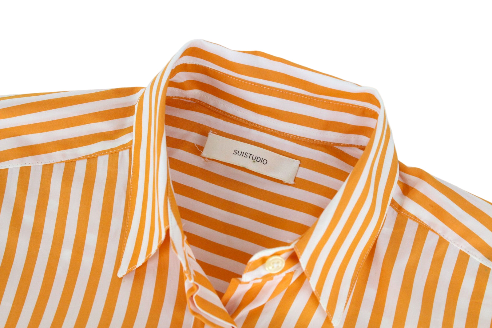 SUISTUDIO Curtis moteriški oranžiniai medvilniniai dryžuoti marškinėliai platėjančiomis rankovėmis (UK8R) 