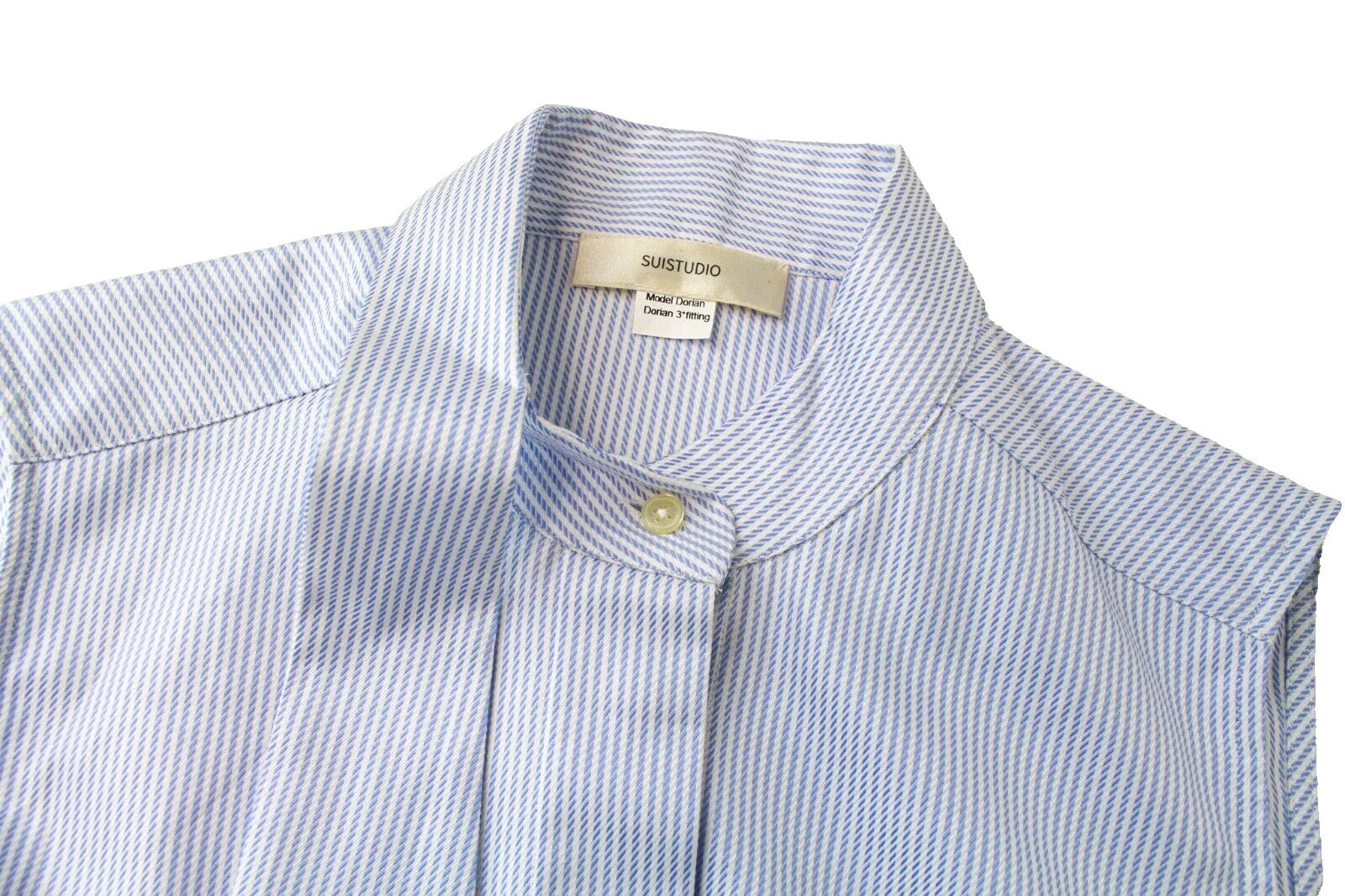 SUISTUDIO Dorian moteriški EU34R berankoviai dryžuoti mėlyni medvilniniai marškiniai 