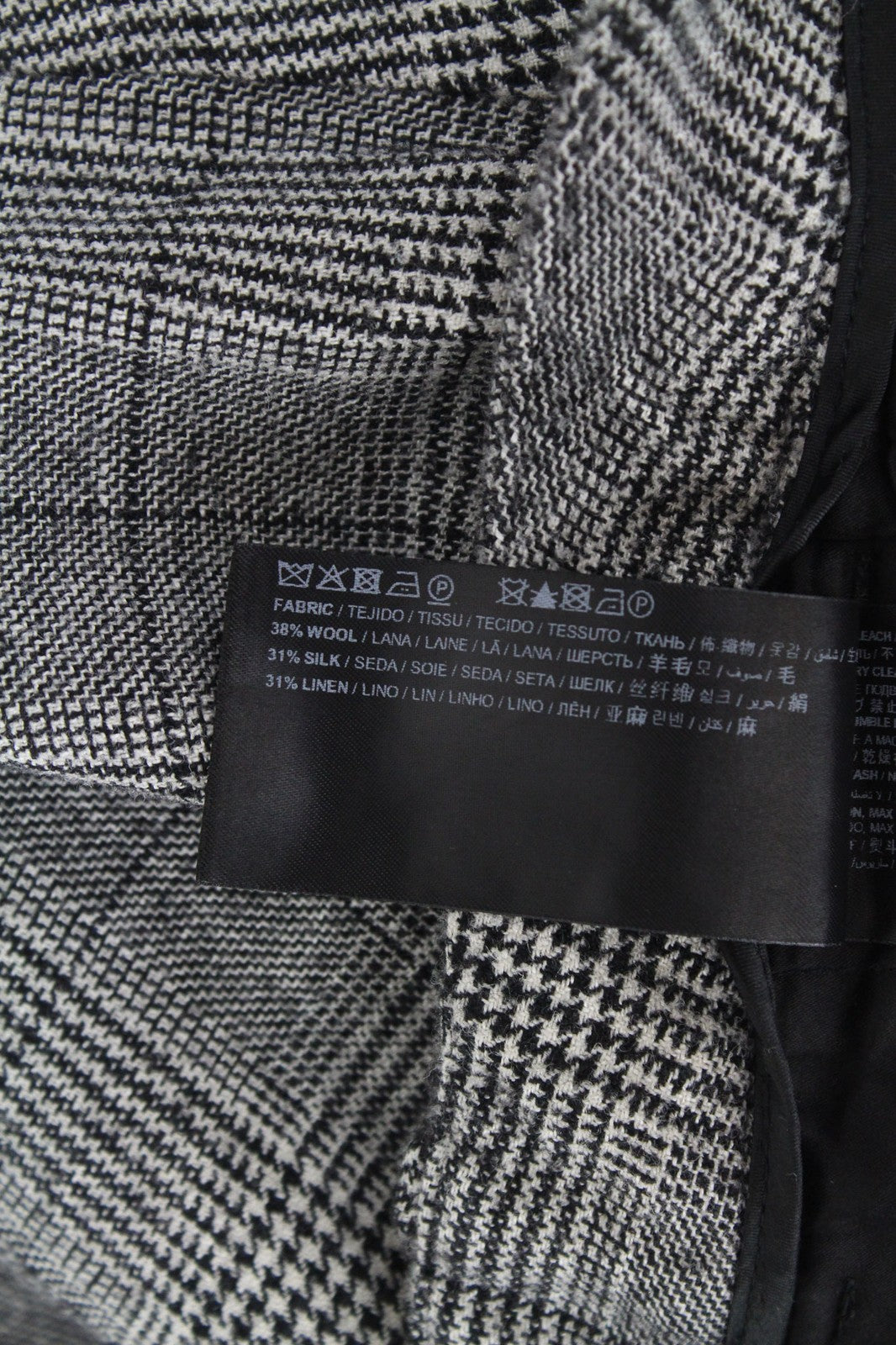 SUISTUDIO moteriškos pilkos languotos klostuotos vilnos, šilko ir lino mišinio kelnės iš UK10S 