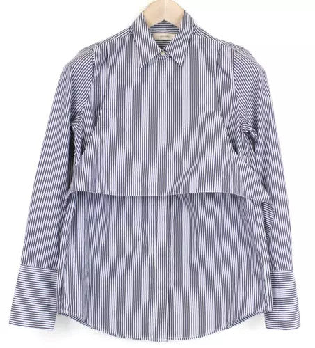 SUISTUDIO Babs moteriški marškinėliai UK8R mėlynai balti medvilniniai dryžuoti sluoksniuoti viršiniai 