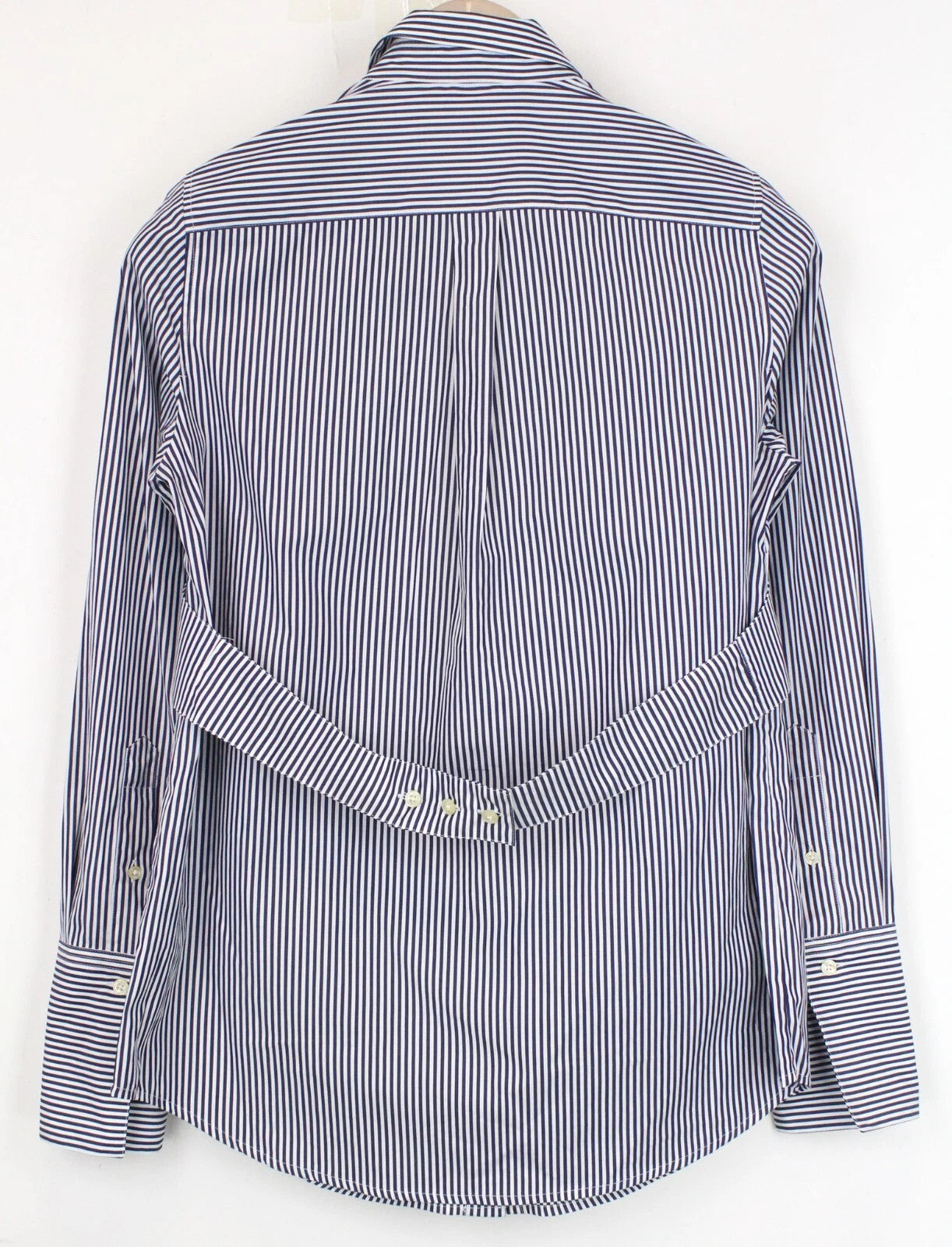 SUISTUDIO Babs moteriški marškinėliai UK8R mėlynai balti medvilniniai dryžuoti sluoksniuoti viršiniai 