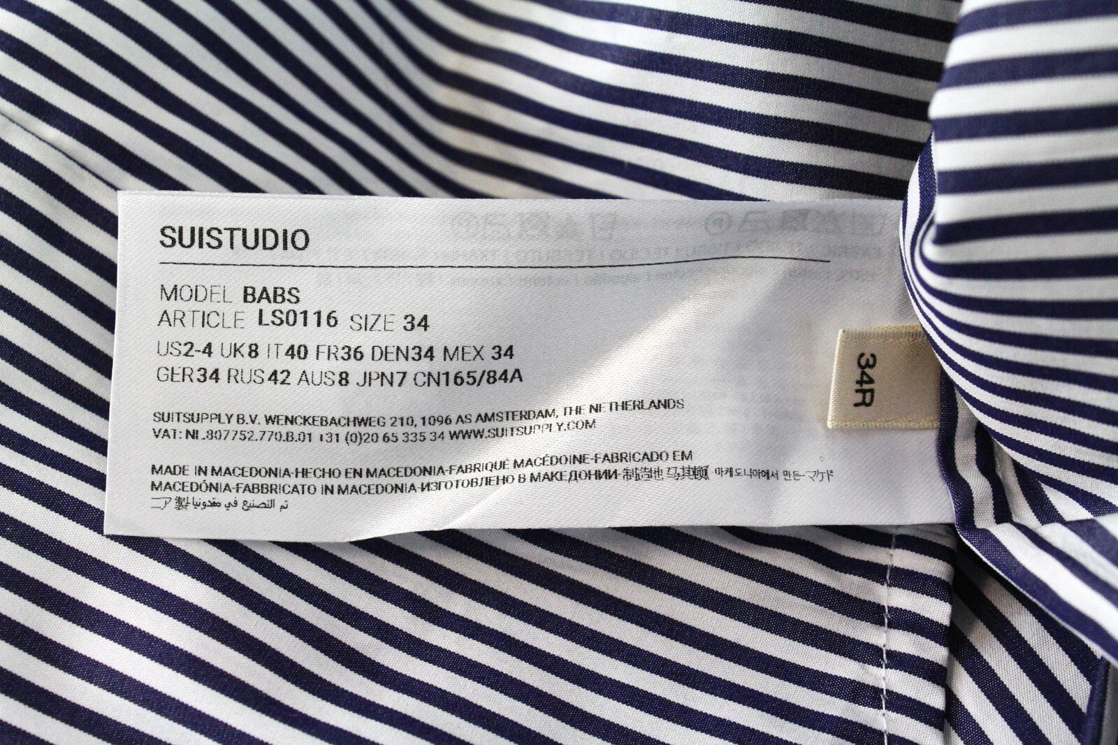 SUISTUDIO Babs moteriški marškinėliai UK8R mėlynai balti medvilniniai dryžuoti sluoksniuoti viršiniai 