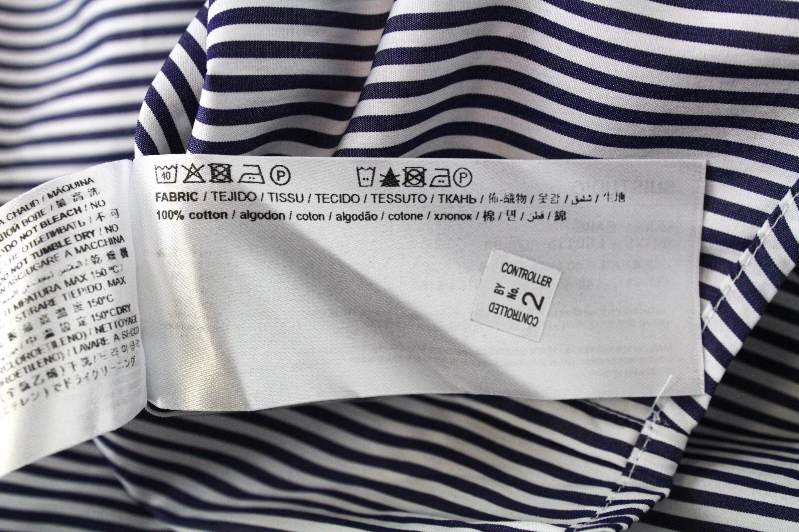 SUISTUDIO Babs moteriški marškinėliai UK8R mėlynai balti medvilniniai dryžuoti sluoksniuoti viršiniai 