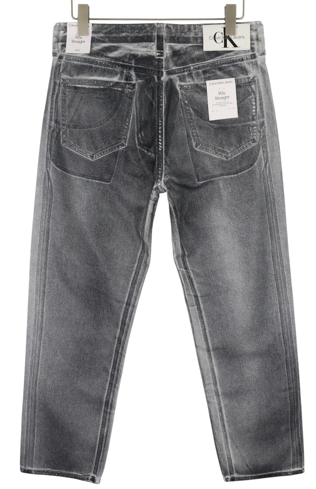 CALVIN KLEIN 90-ųjų tiesūs vyriški džinsai W30 pilki, skalbti, dengti, su užtrauktuku, rekomenduojama kaina – 169 € 