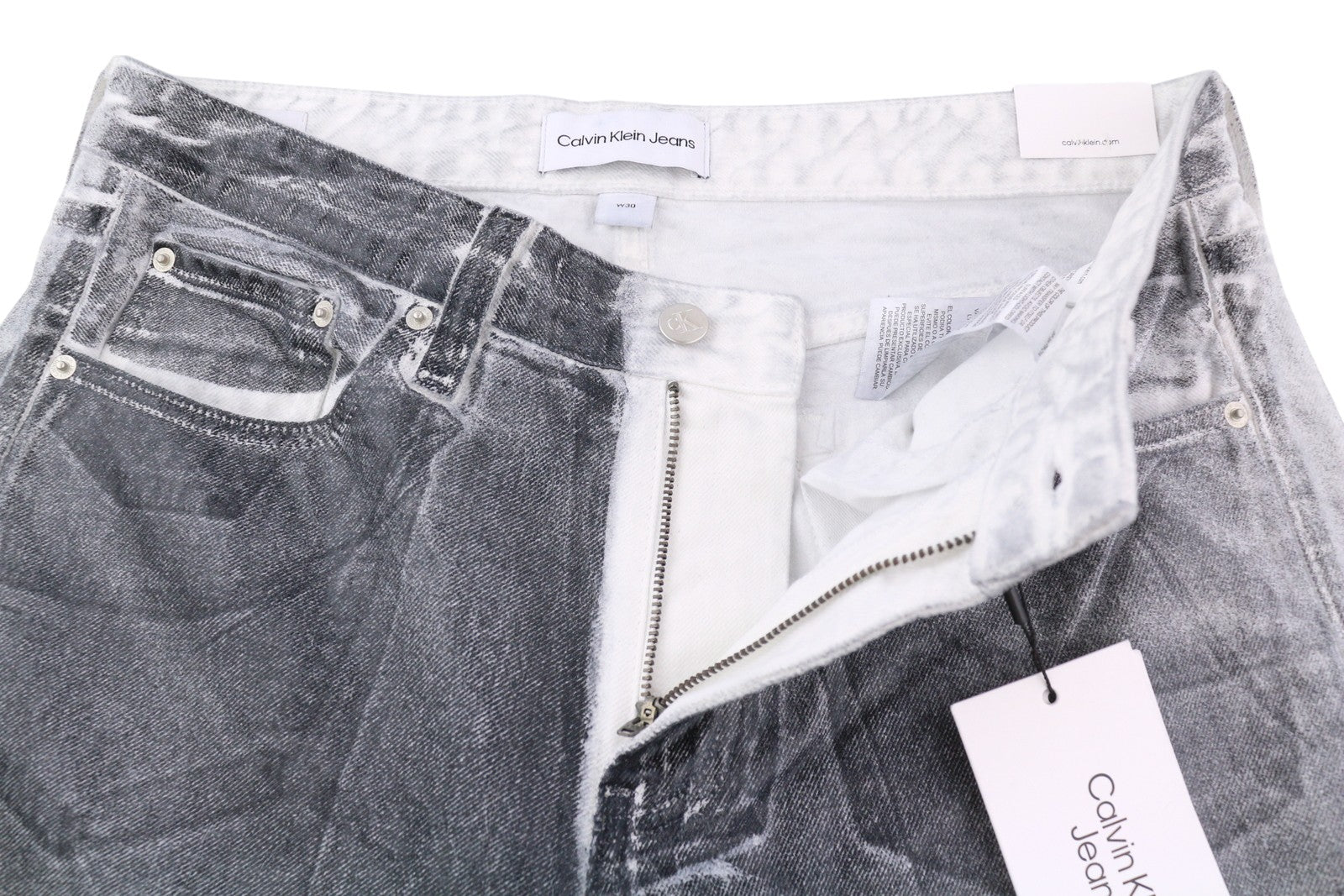 CALVIN KLEIN 90-ųjų tiesūs vyriški džinsai W30 pilki, skalbti, dengti, su užtrauktuku, rekomenduojama kaina – 169 € 