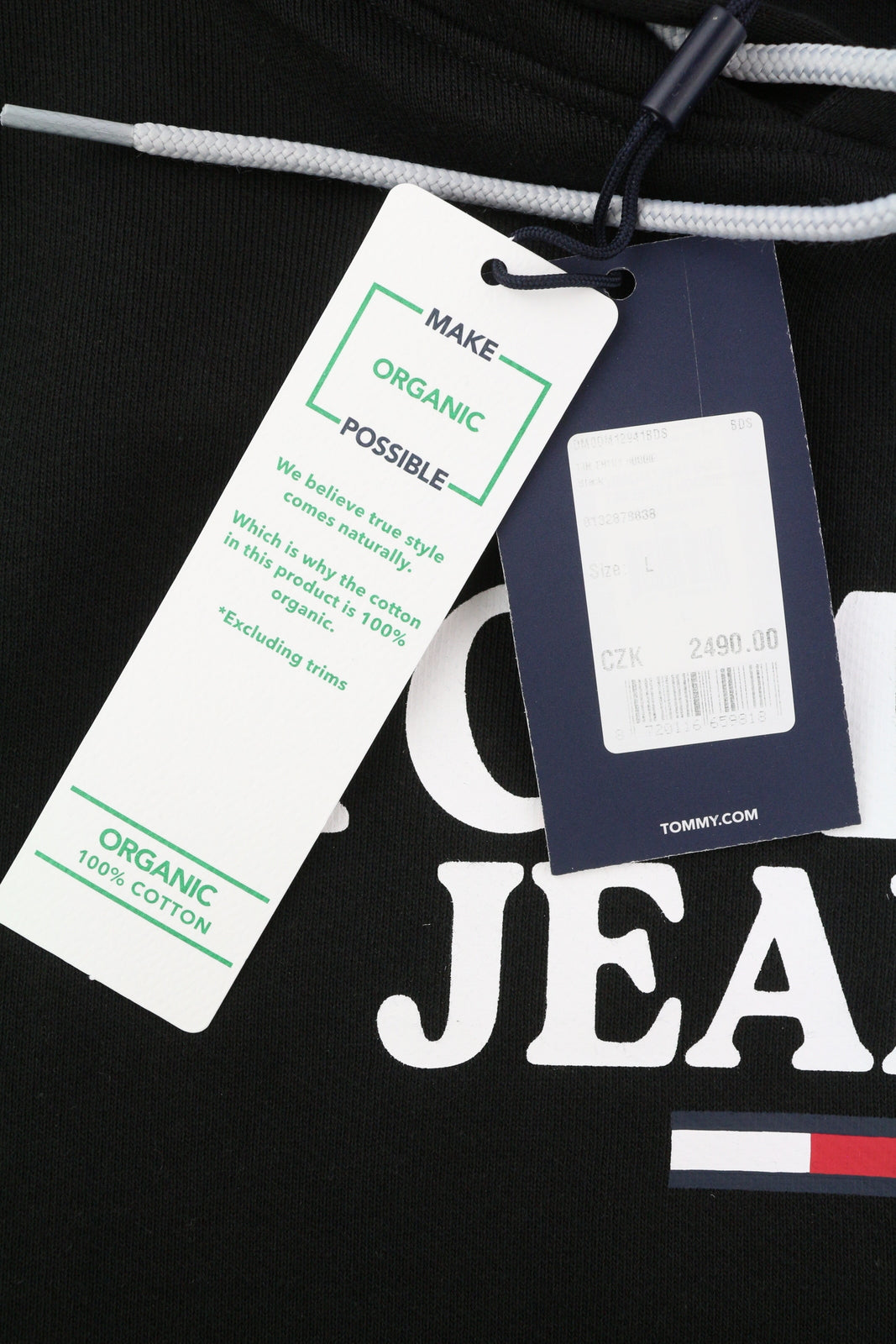 TOMMY HILFIGER vyriškas džemperis su gobtuvu L, juodas priekinis logotipas su kengūros kišene ir gobtuvu 