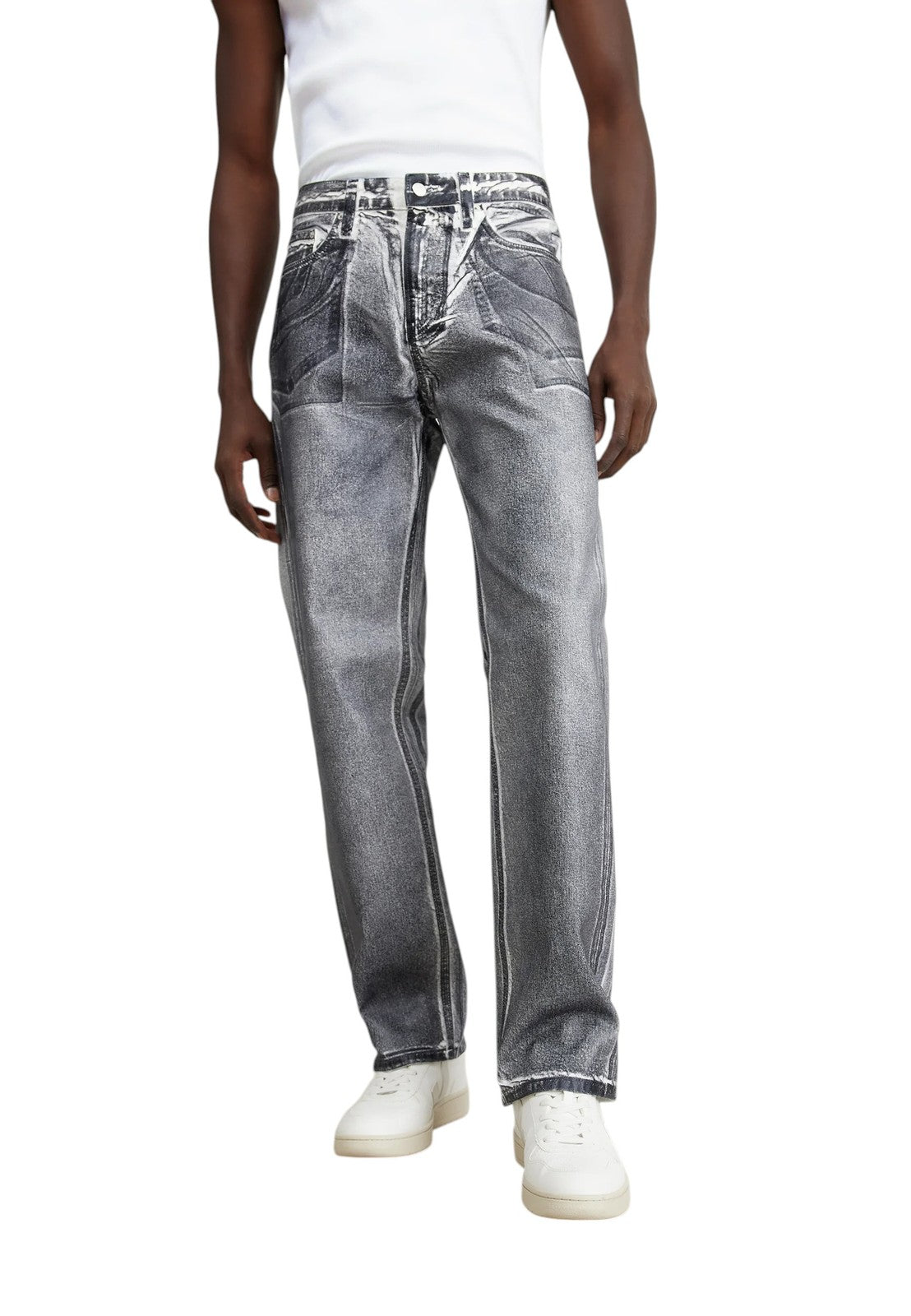 CALVIN KLEIN 90-ųjų tiesūs vyriški džinsai W34 pilki su skalbtu dengtu užtrauktuku, rekomenduojama kaina – 169 € 