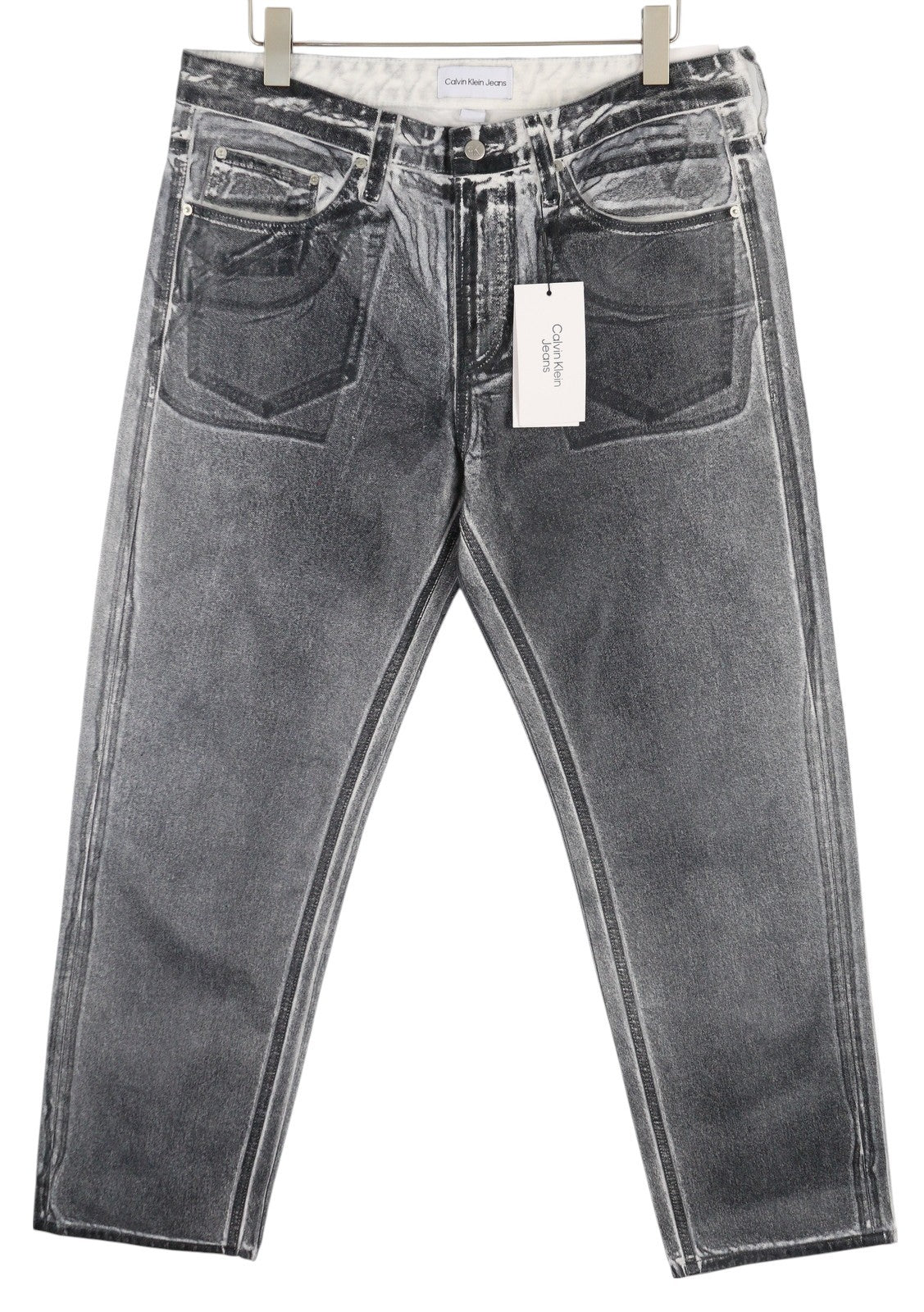 CALVIN KLEIN 90-ųjų tiesūs vyriški džinsai W34 pilki su skalbtu dengtu užtrauktuku, rekomenduojama kaina – 169 € 