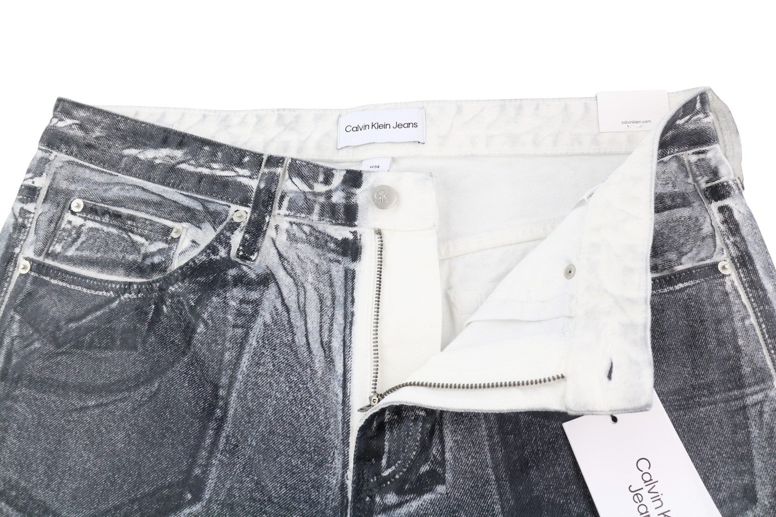 CALVIN KLEIN 90-ųjų tiesūs vyriški džinsai W34 pilki su skalbtu dengtu užtrauktuku, rekomenduojama kaina – 169 € 