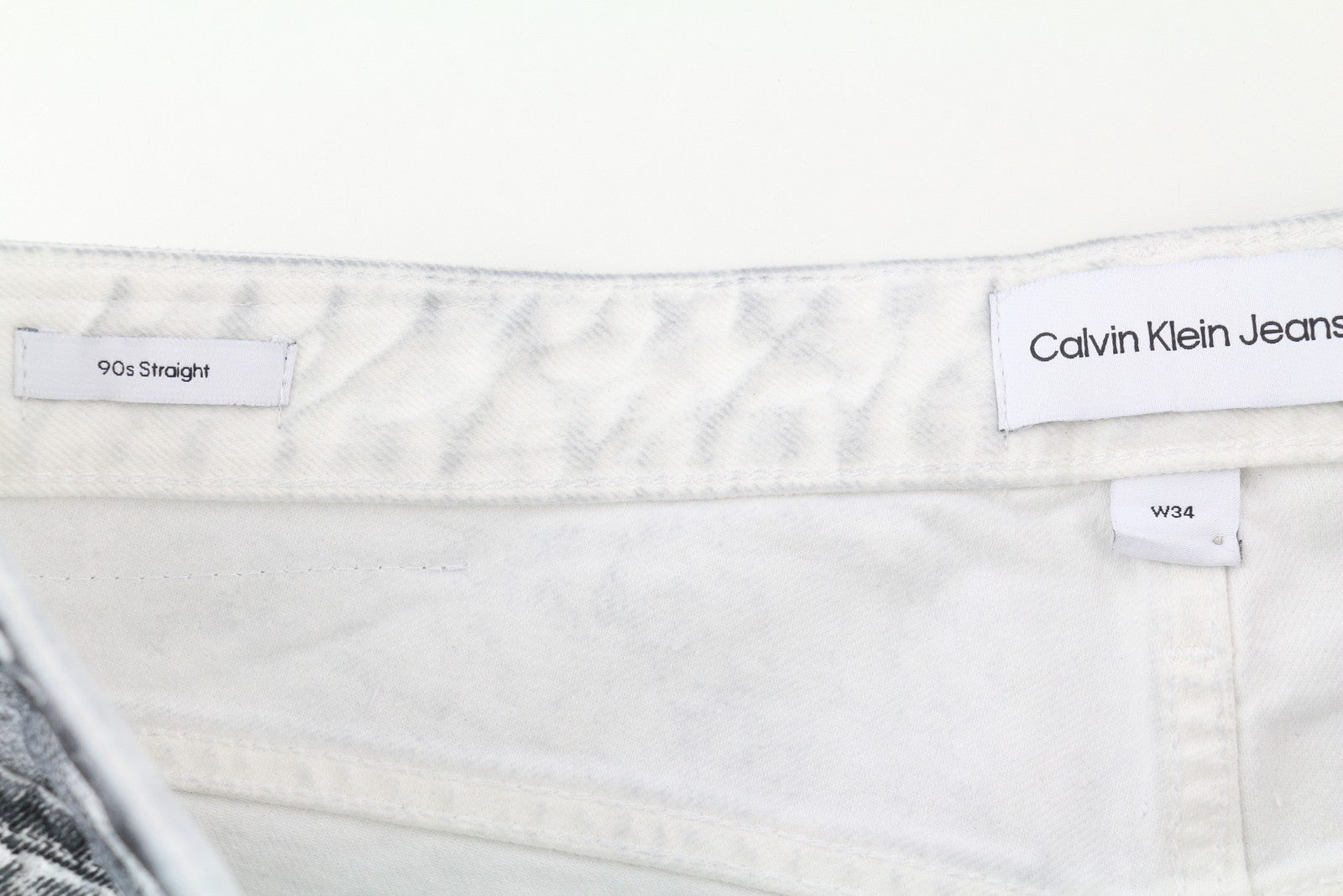 CALVIN KLEIN 90-ųjų tiesūs vyriški džinsai W34 pilki su skalbtu dengtu užtrauktuku, rekomenduojama kaina – 169 € 