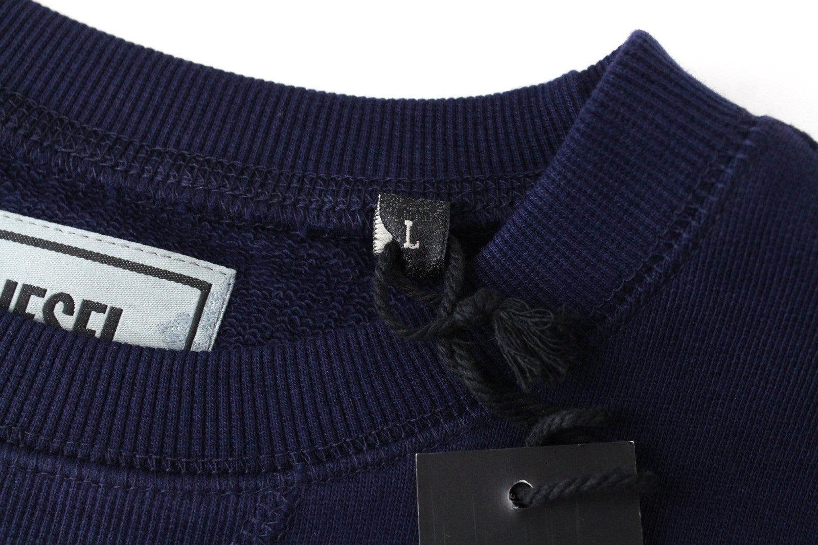 DIESEL S-Joe vyriškas L dydžio džemperis ilgomis rankovėmis su medvilniniu megztiniu ir mėlynu logotipu 