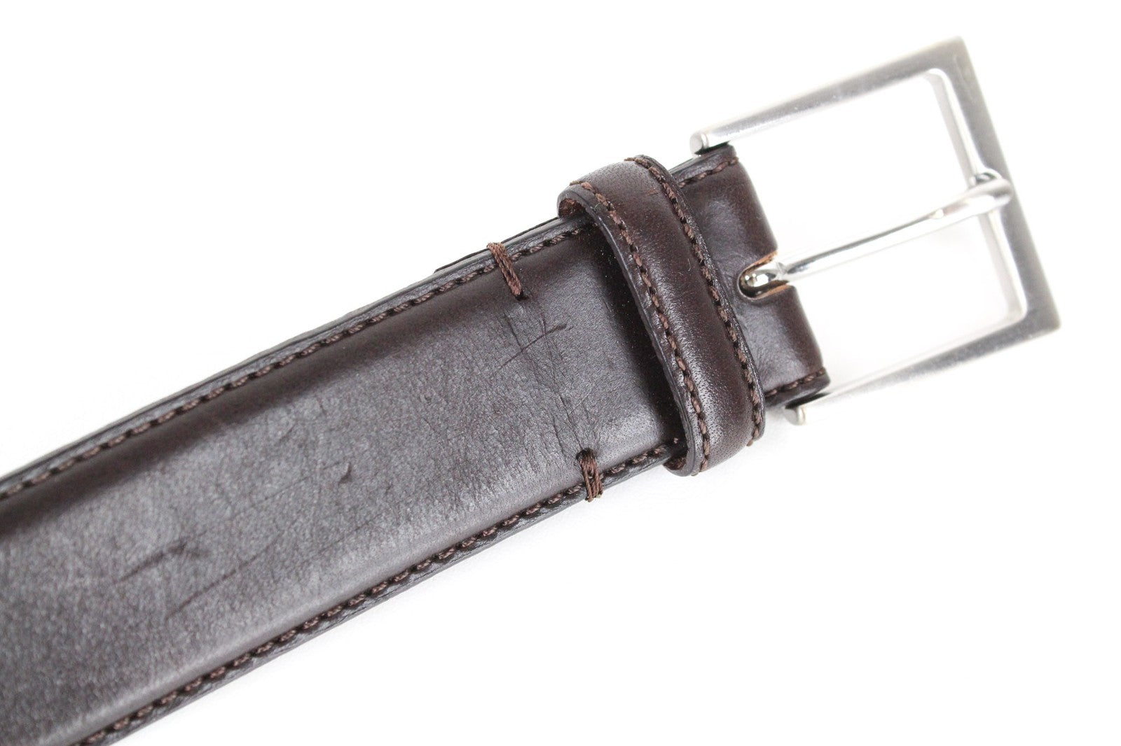 SUITSUPPLY vyriškas 85 cm diržas rudas odinis kvadratinis metalinis sagtis plonas klasikinis 