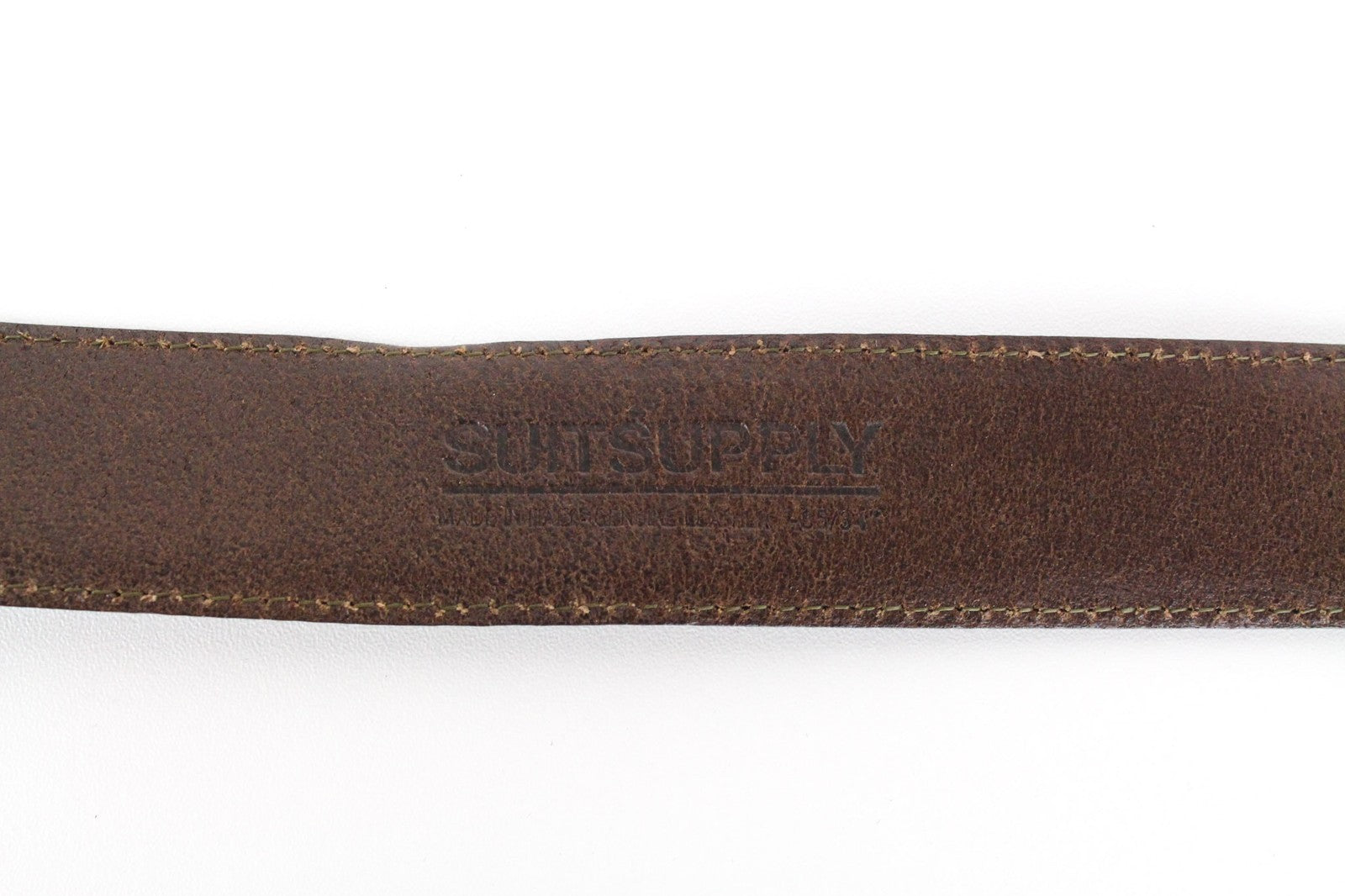 SUITSUPPLY vyriškas 85 cm diržas rudas odinis kvadratinis metalinis sagtis plonas klasikinis 