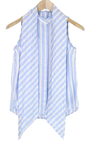 SUISTUDIO Asher moteriški marškinėliai su mėlyna dryžuota medvilnine palaidine su peteliške ir melanžu. 