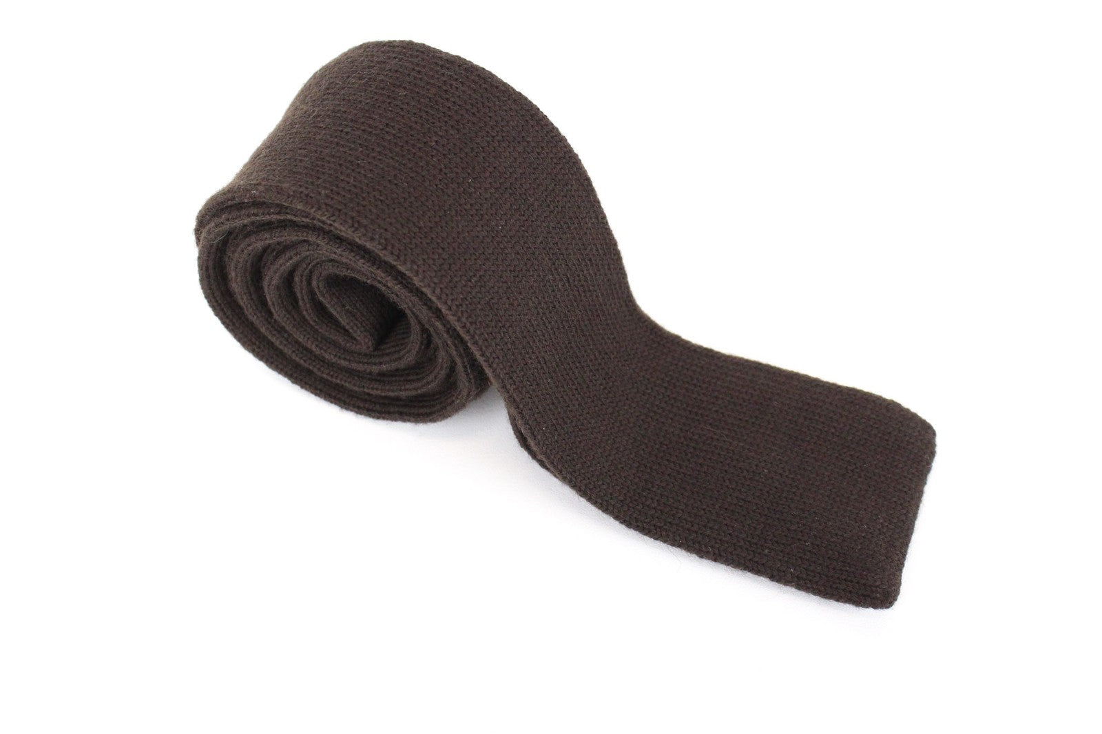 SUITSUPPLY vyriškas rudas kaklaraištis ~145 x 6 merino vilnos megztas formalus kvadratinis galas 