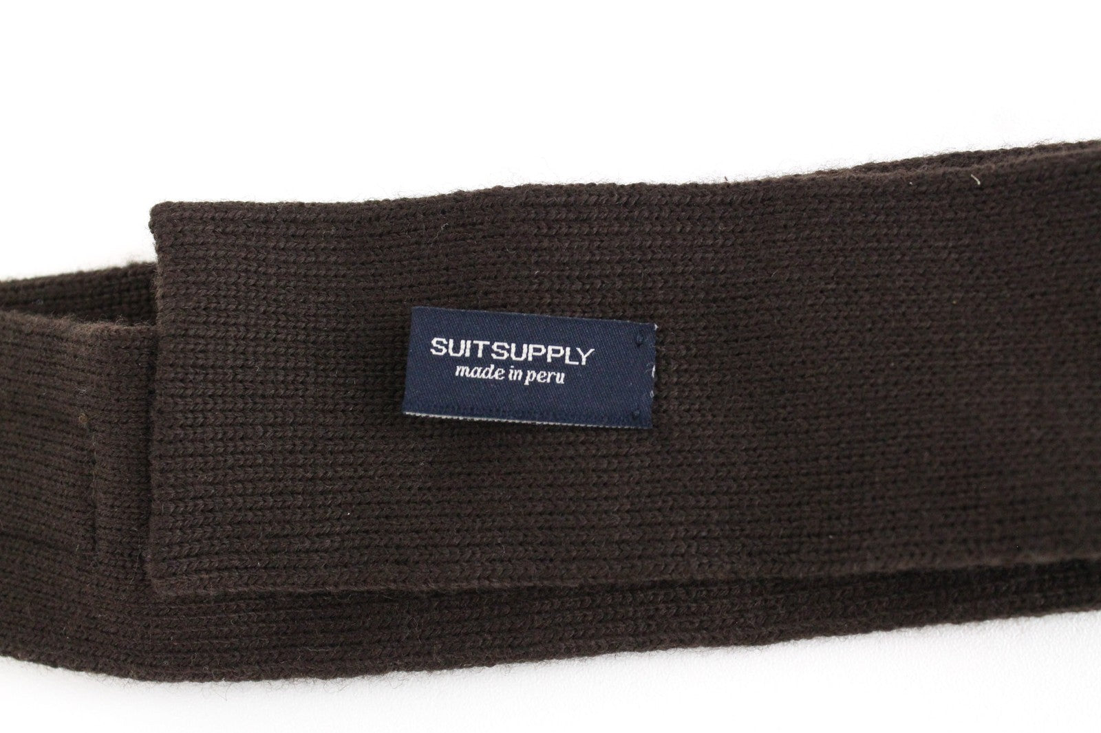 SUITSUPPLY vyriškas rudas kaklaraištis ~145 x 6 merino vilnos megztas formalus kvadratinis galas 