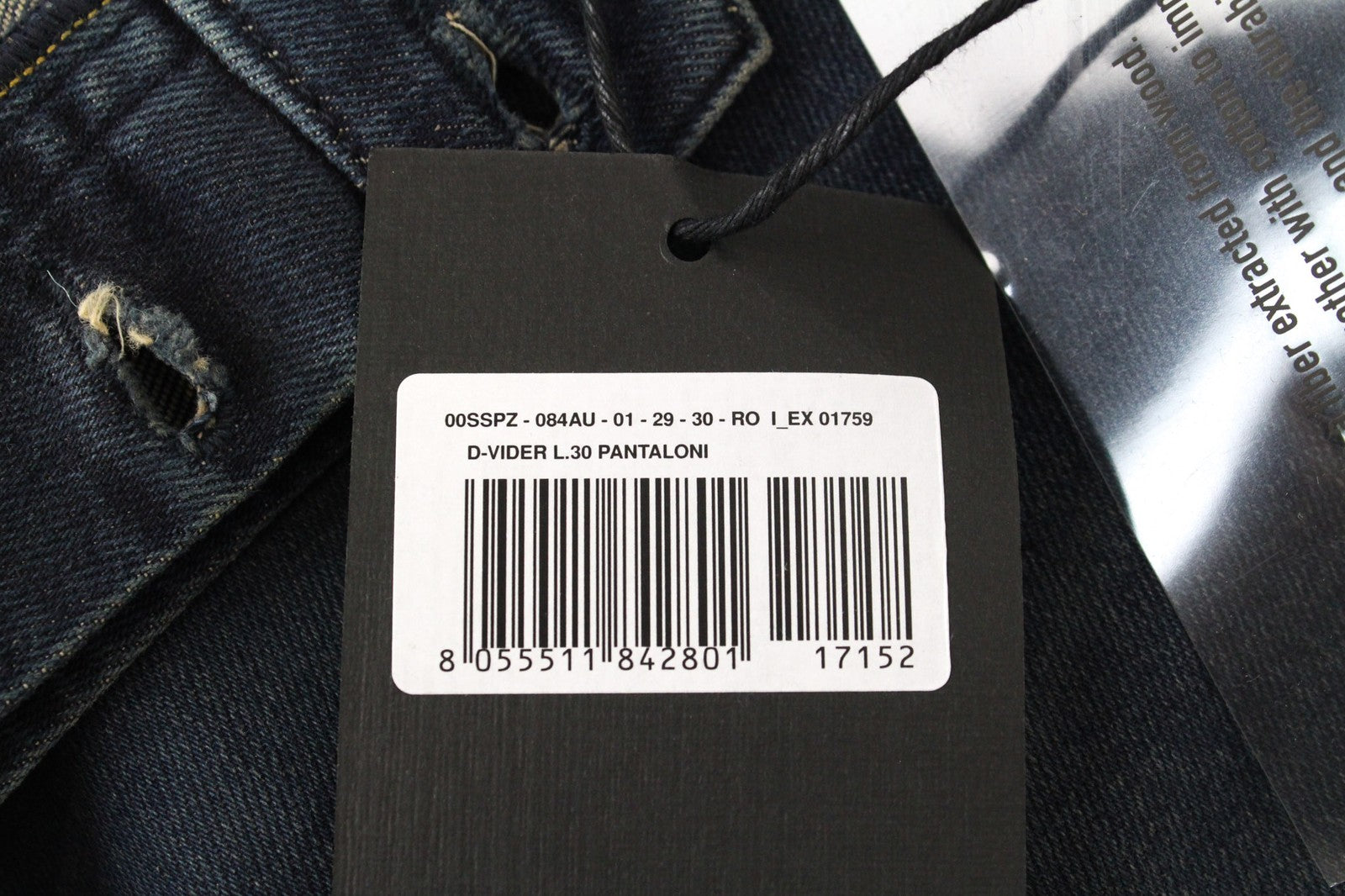 DIESEL D-Vider 084AU vyriški mėlyni W29/L30 morkų kirpimo tamprūs medvilniniai džinsai 