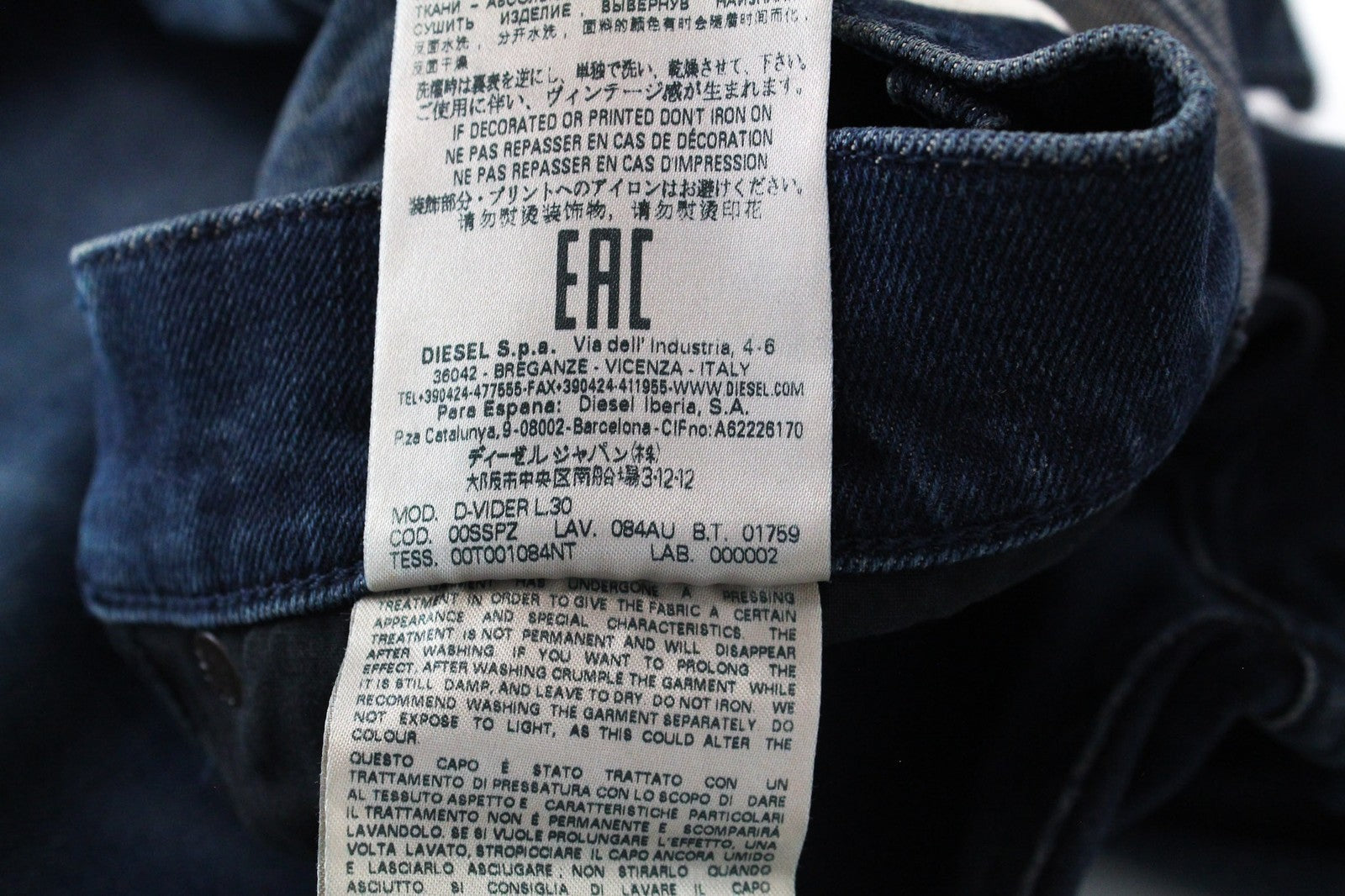 DIESEL D-Vider 084AU vyriški mėlyni W29/L30 morkų kirpimo tamprūs medvilniniai džinsai 